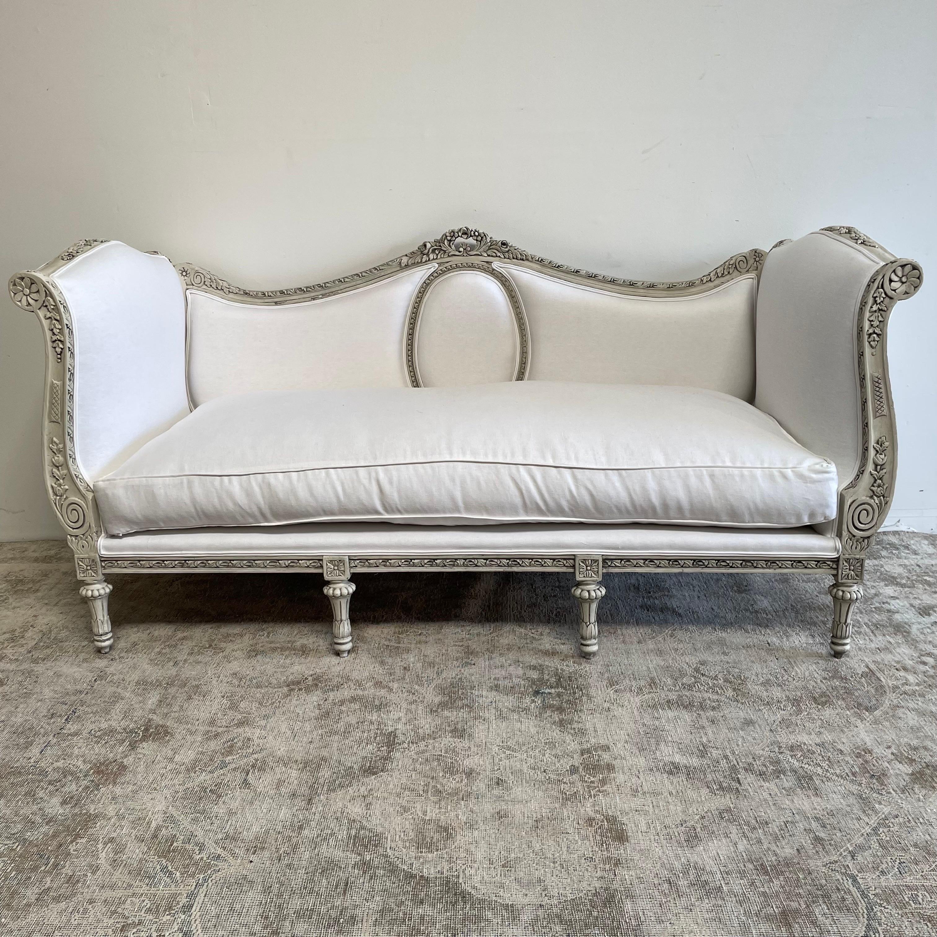 Vintage Painted and Upholstered Louis XVI Style Sofa 5