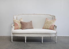 Vintage Painted and Upholstered Louis XVI Style Sofa Settee