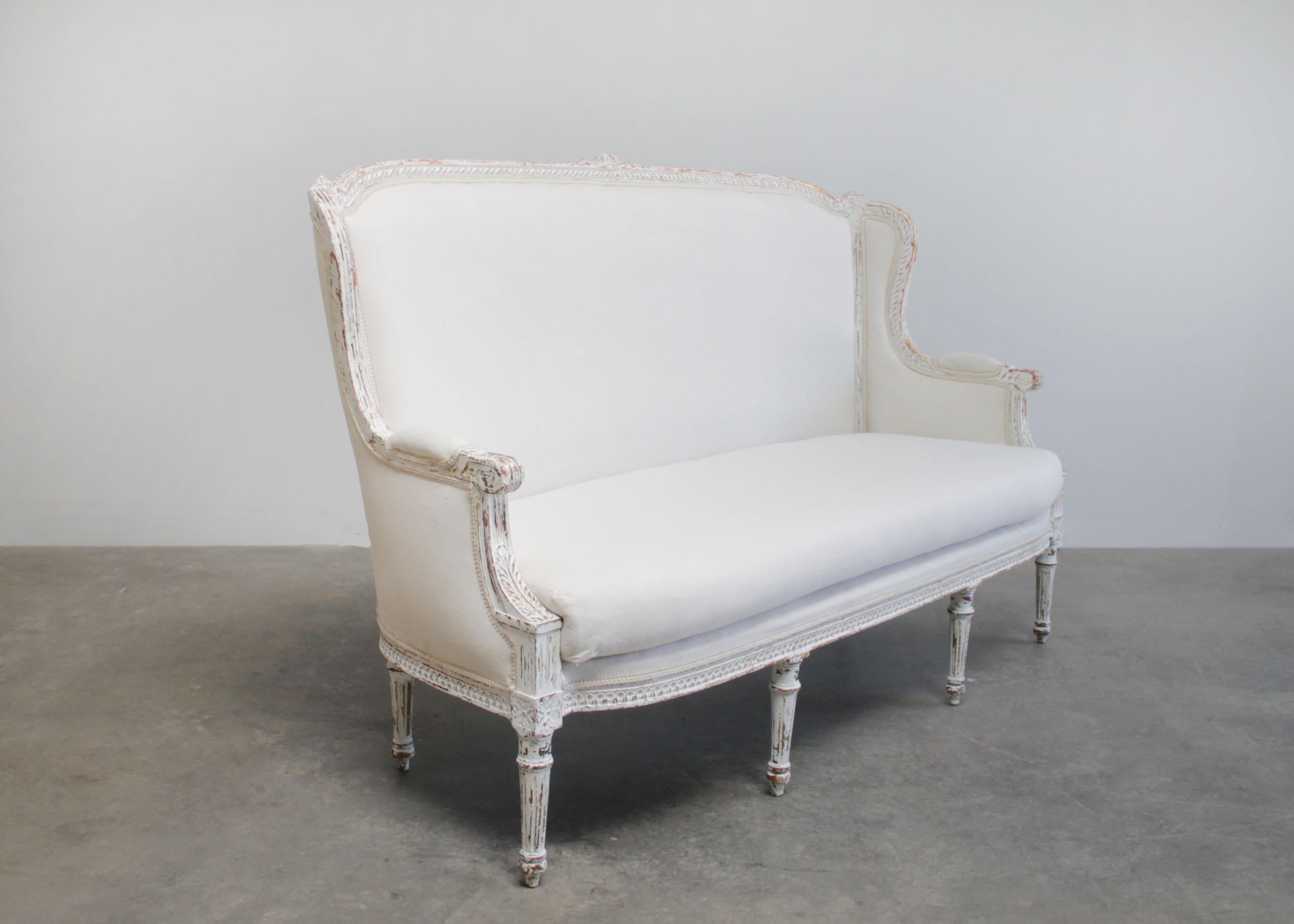 European Vintage Painted and Upholstered Louis XVI Style Sofa Settee