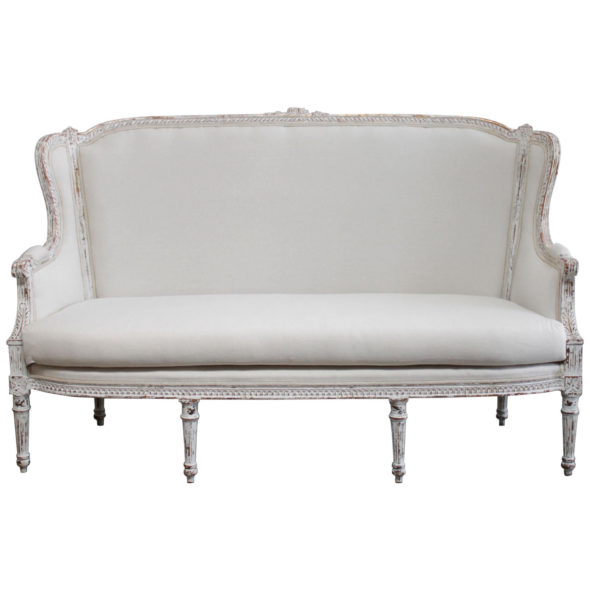 Vintage Painted and Upholstered Louis XVI Style Sofa Settee