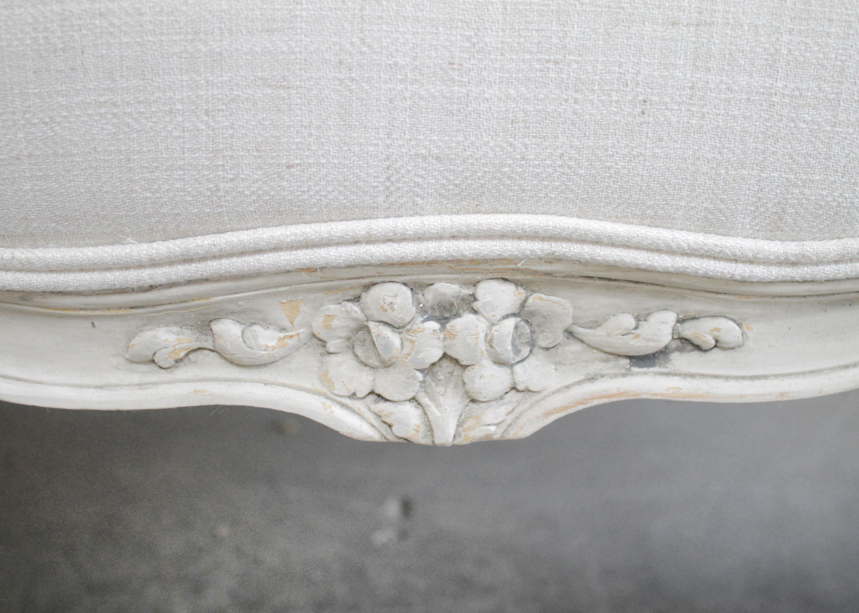 Cotton Vintage Painted and Upholstered Settee in the Louis XV Style