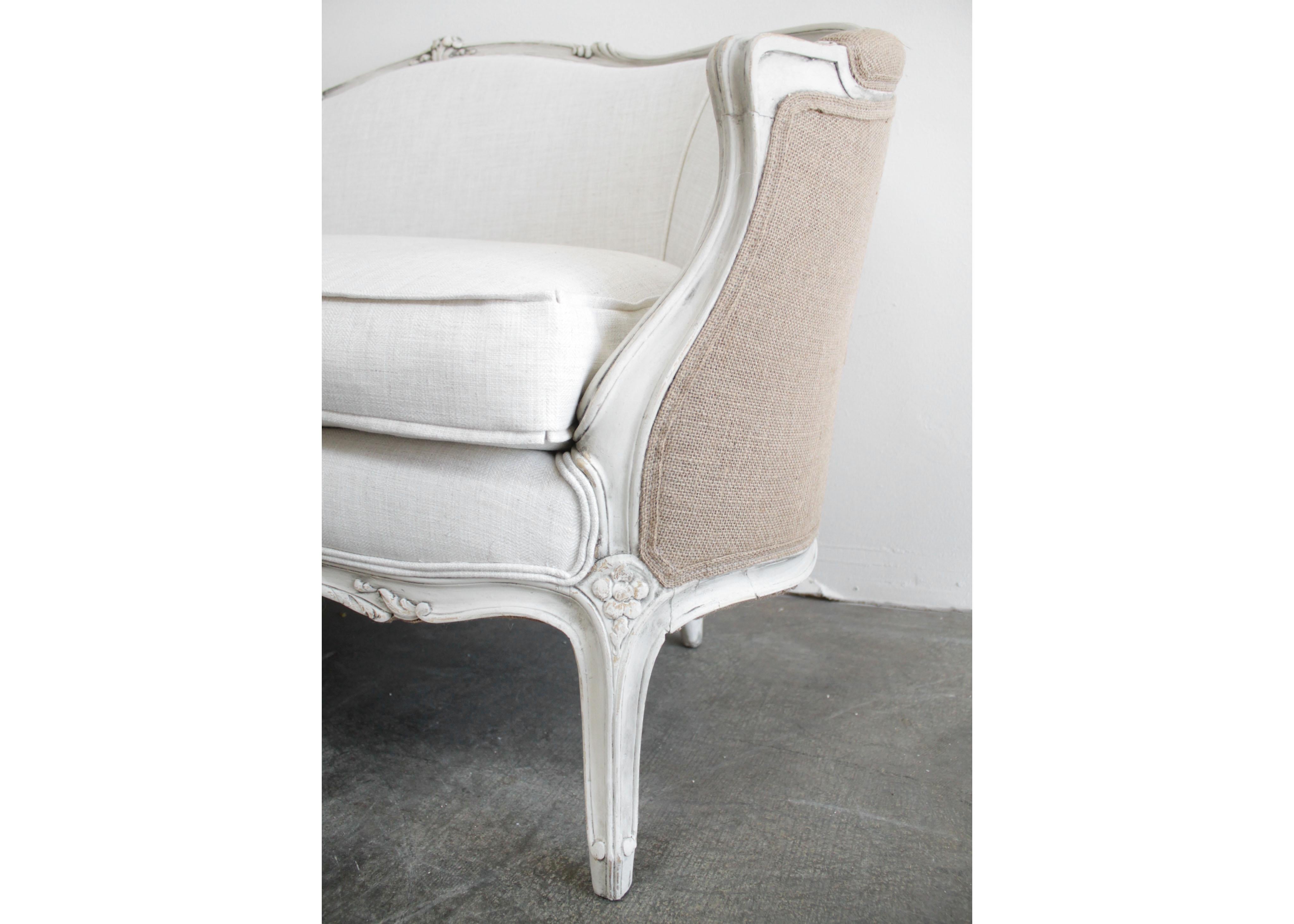Vintage Painted and Upholstered Settee in the Louis XV Style 1