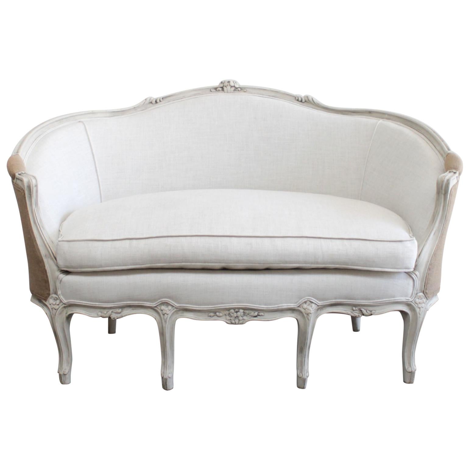 Vintage Painted and Upholstered Settee in the Louis XV Style