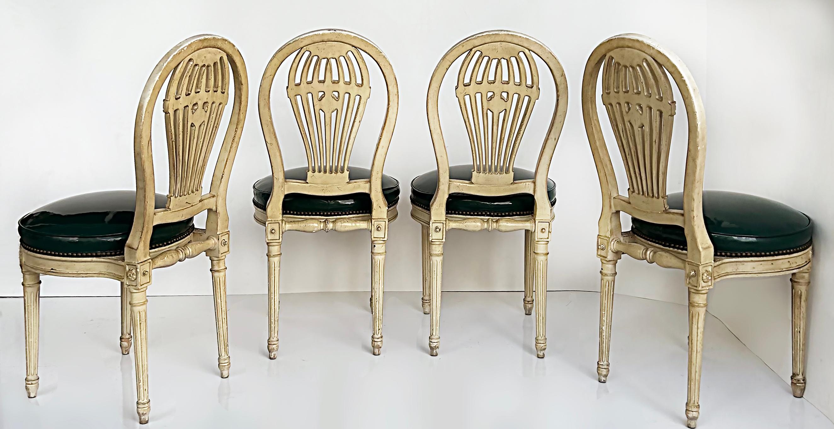 Louis XVI Vintage Painted Balloon Back Chairs, Maison Jansen Attributed, Patent Faux Seats