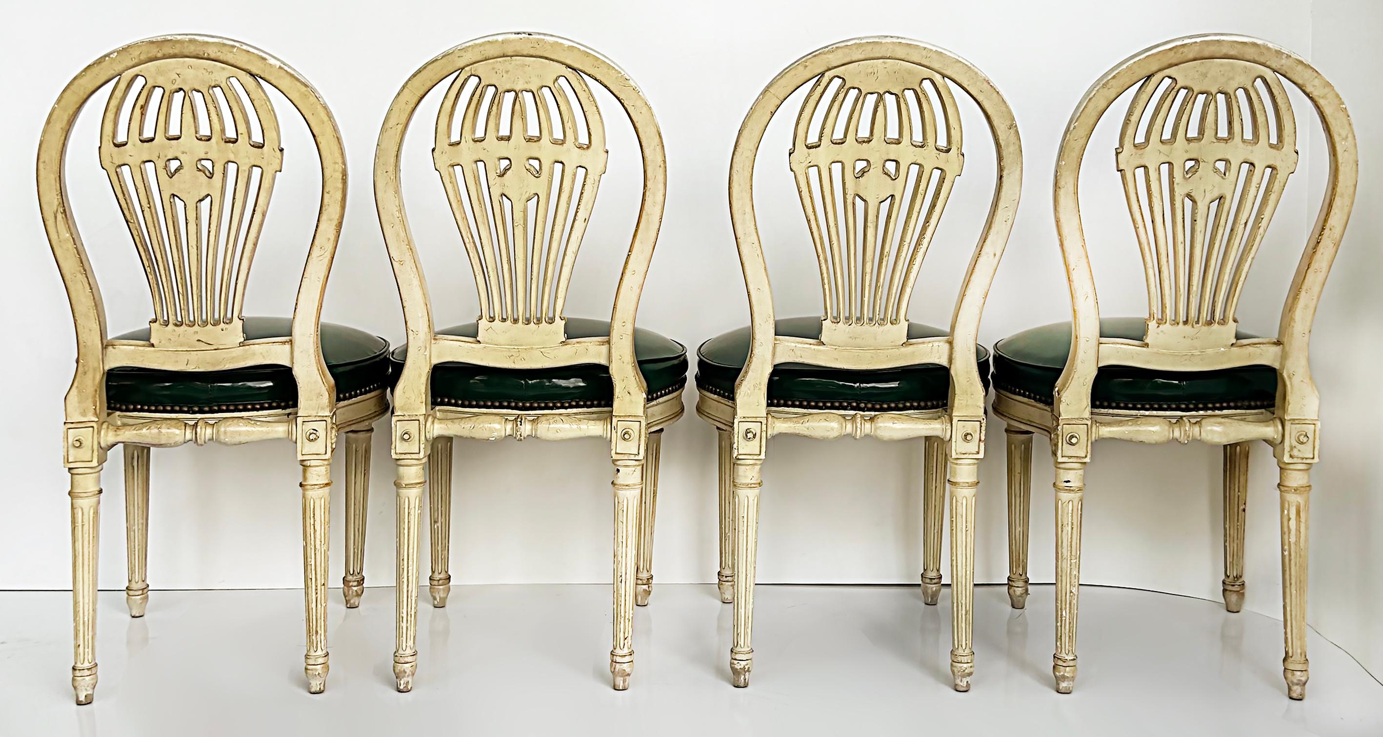 French Vintage Painted Balloon Back Chairs, Maison Jansen Attributed, Patent Faux Seats