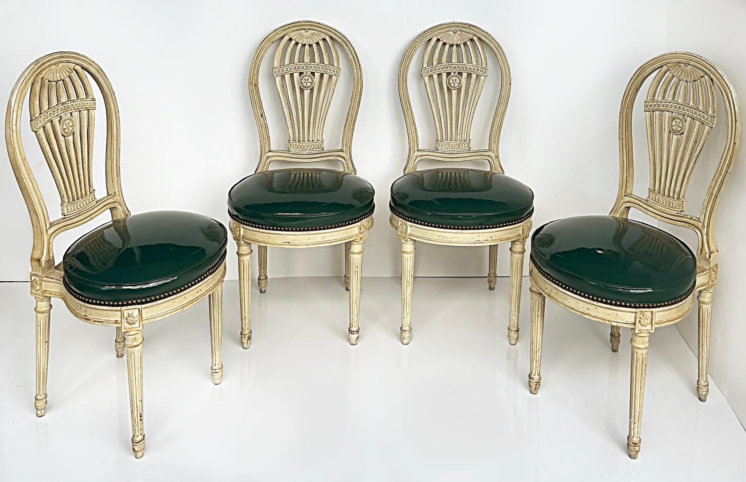 Vintage Painted Balloon Back Chairs, Maison Jansen Attributed, Patent Faux Seats In Good Condition In Miami, FL