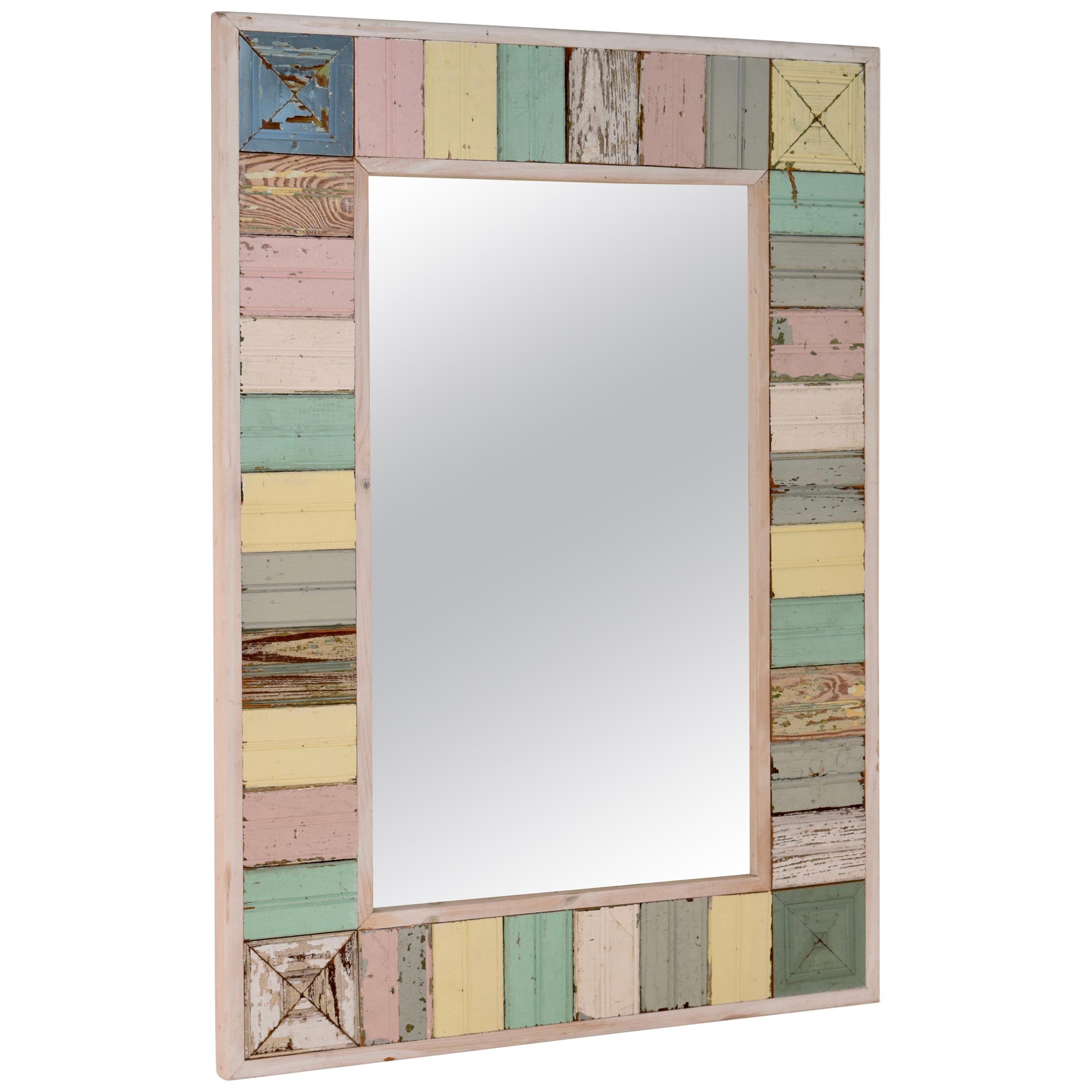 Vintage Painted Bead Board Mirror