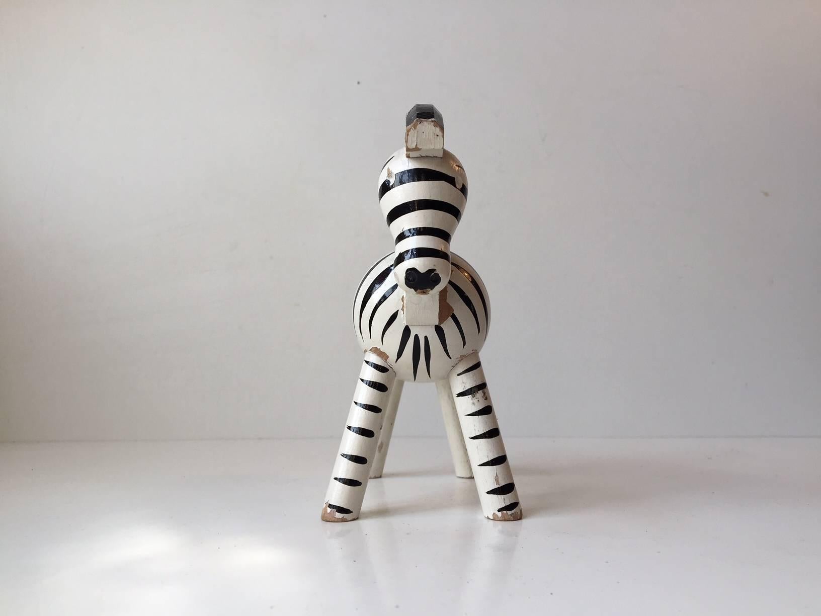 Mid-Century Modern Vintage Painted Beech Zebra Figurine by Kay Bojesen, Denmark, 1950s For Sale