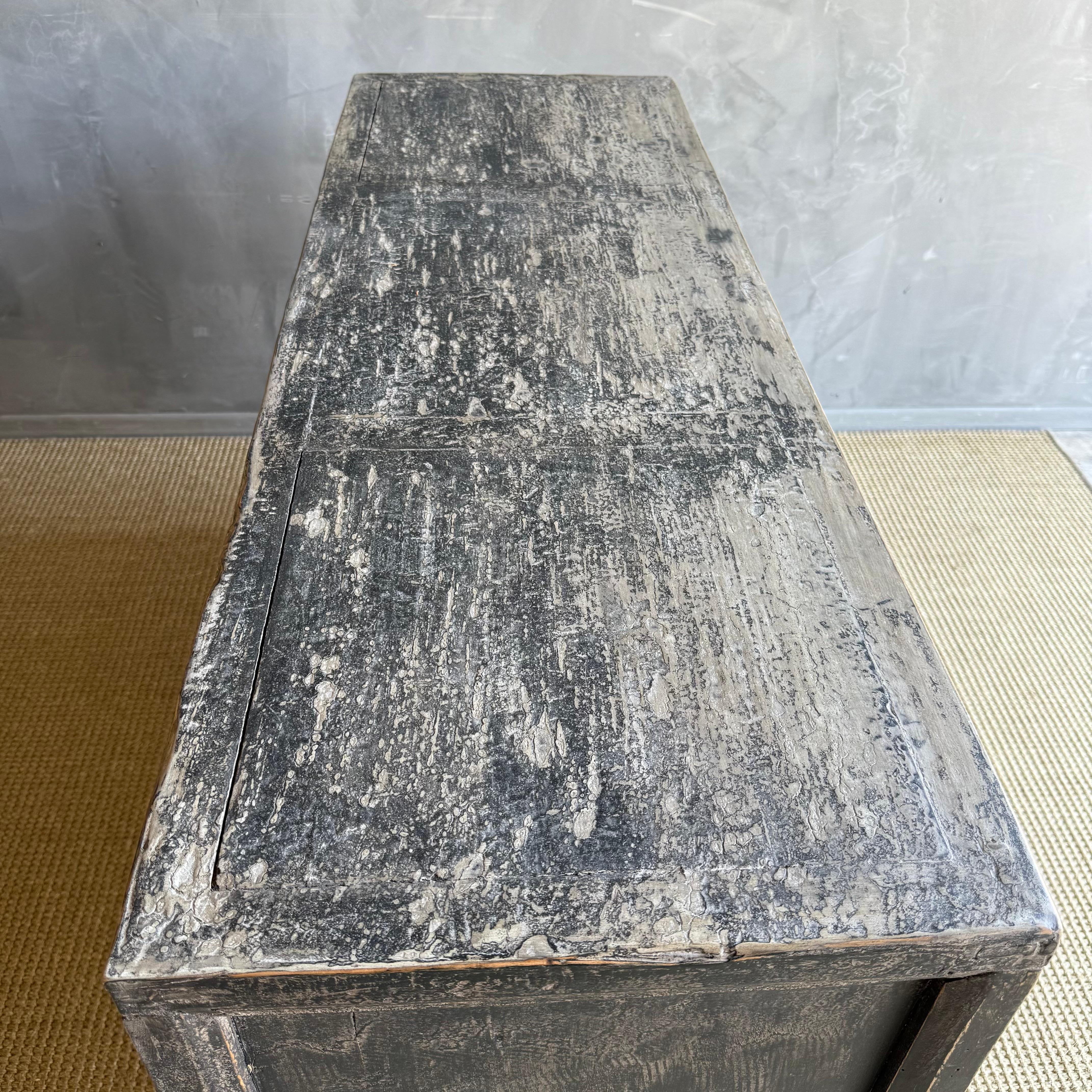 Vintage Painted Black Elm Wood Cabinet or Sideboard 51.5