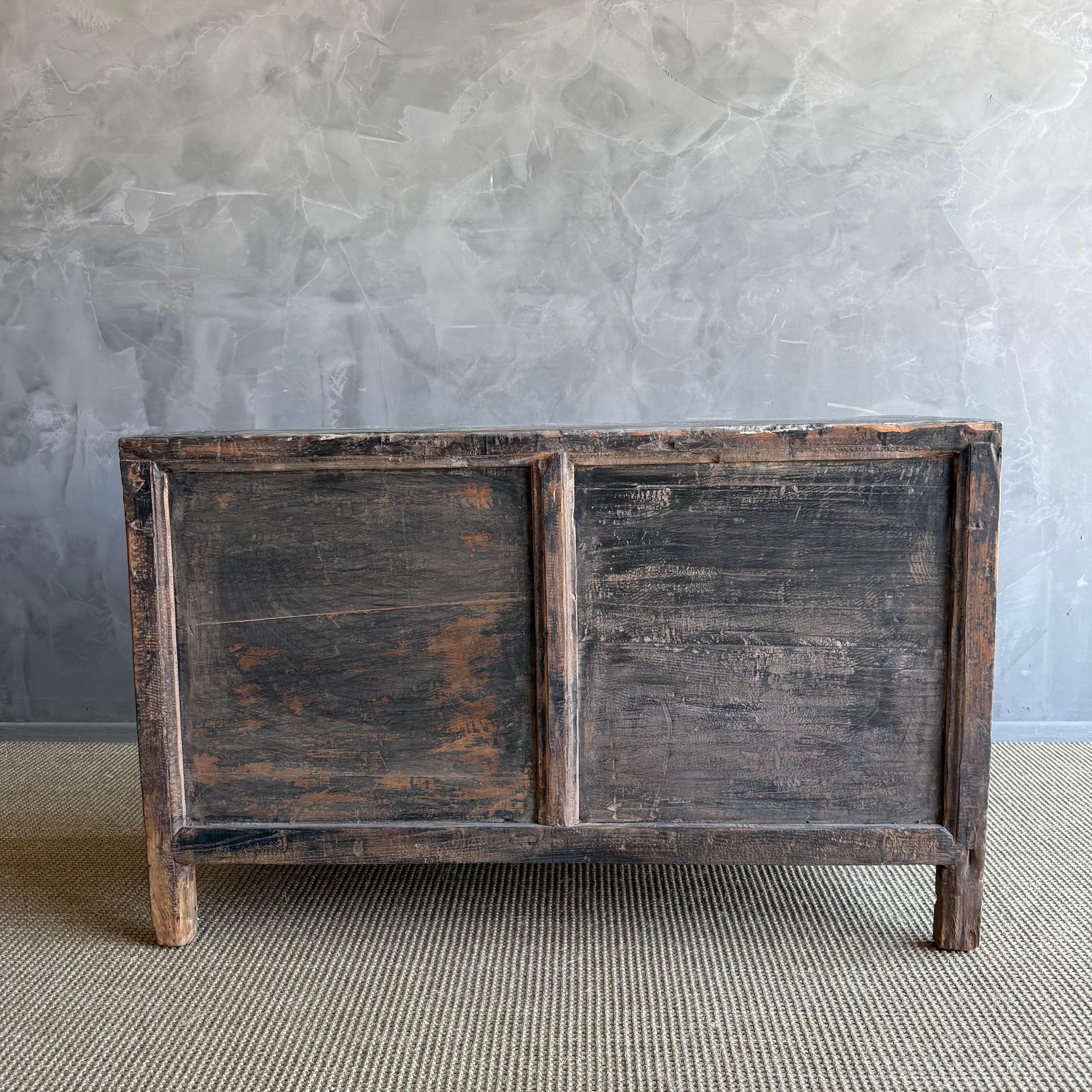 Vintage Painted Black Elm Wood Cabinet or Sideboard 51.5
