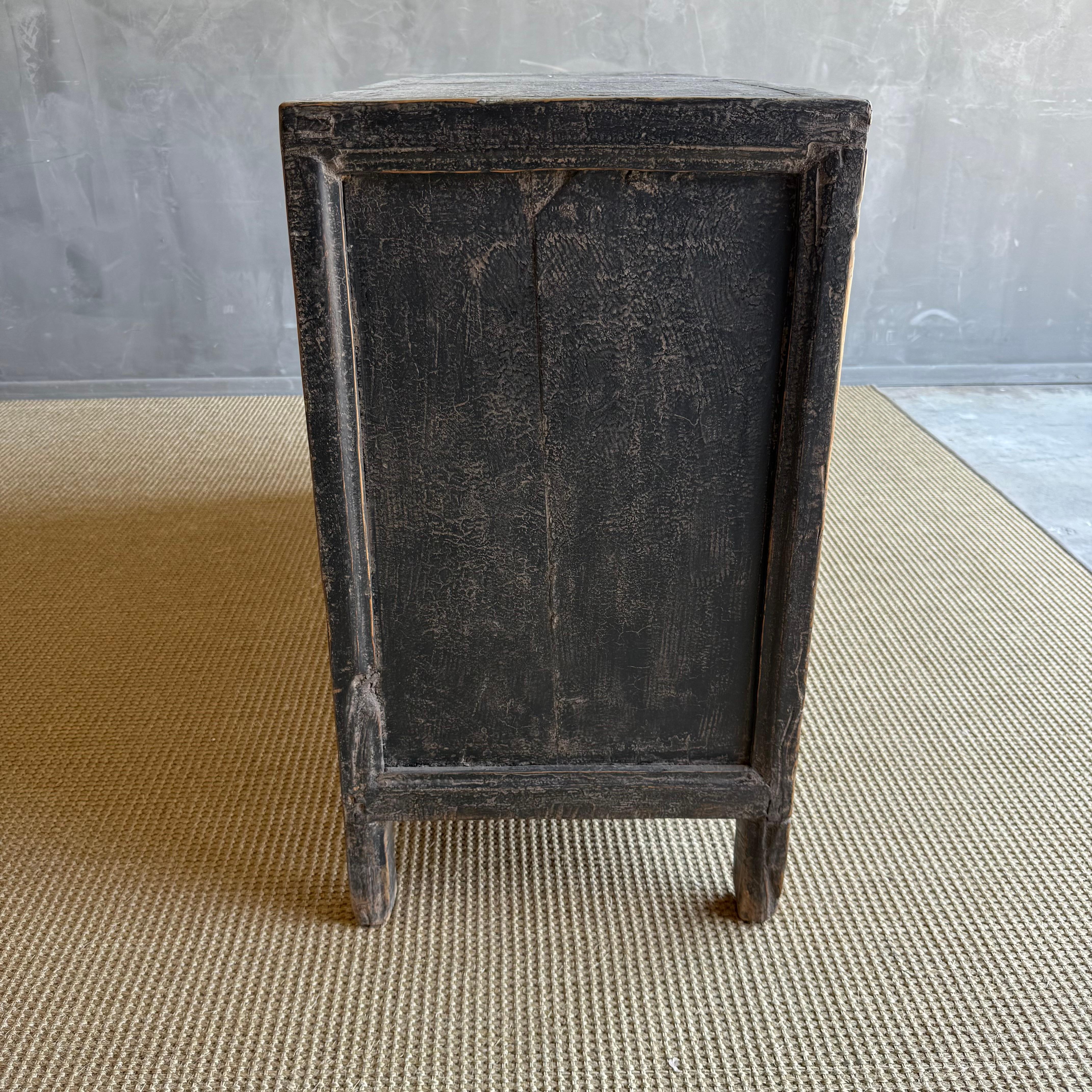 Vintage Painted Black Elm Wood Cabinet or Sideboard 51.5