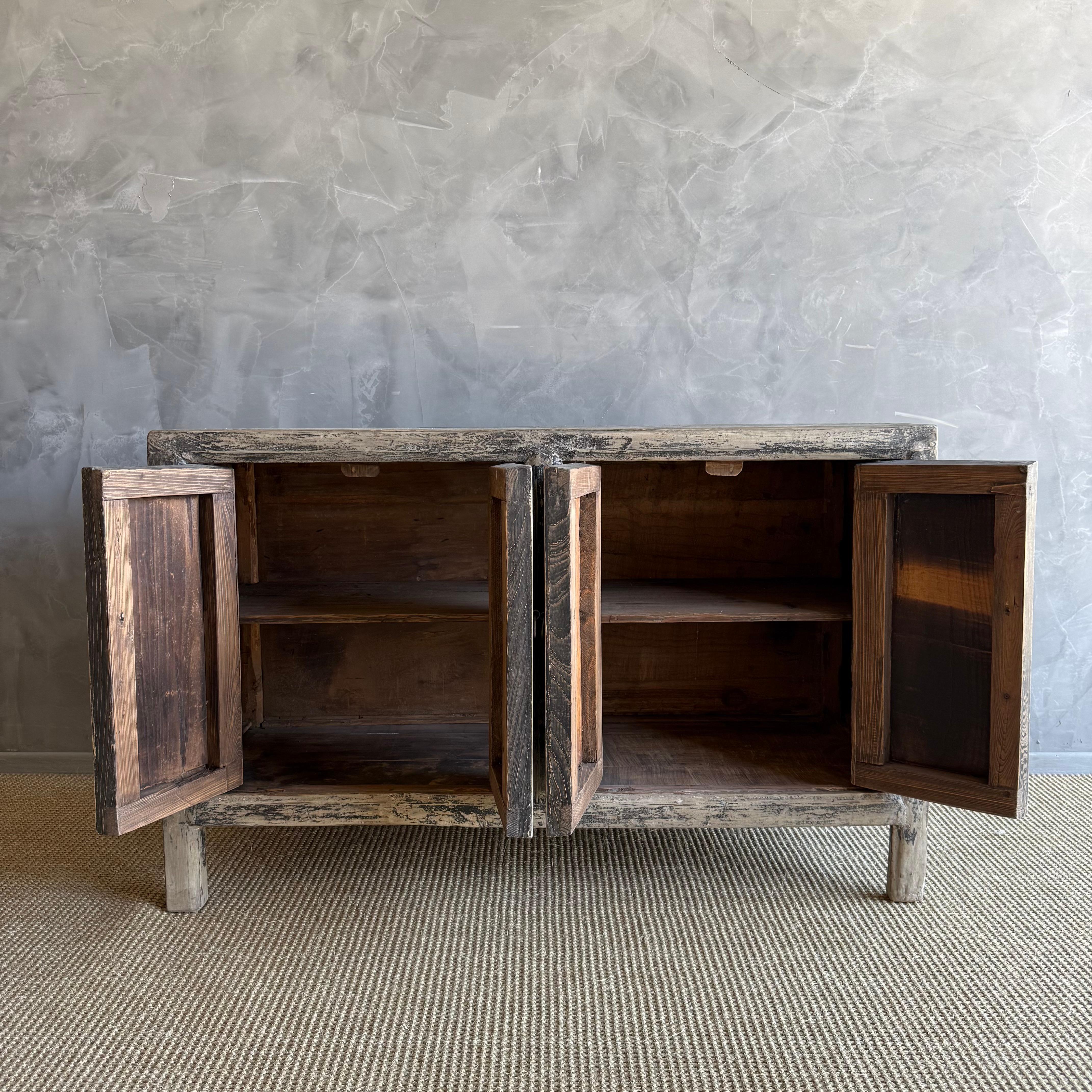 Vintage Painted Black Elm Wood Cabinet or Sideboard 51.5