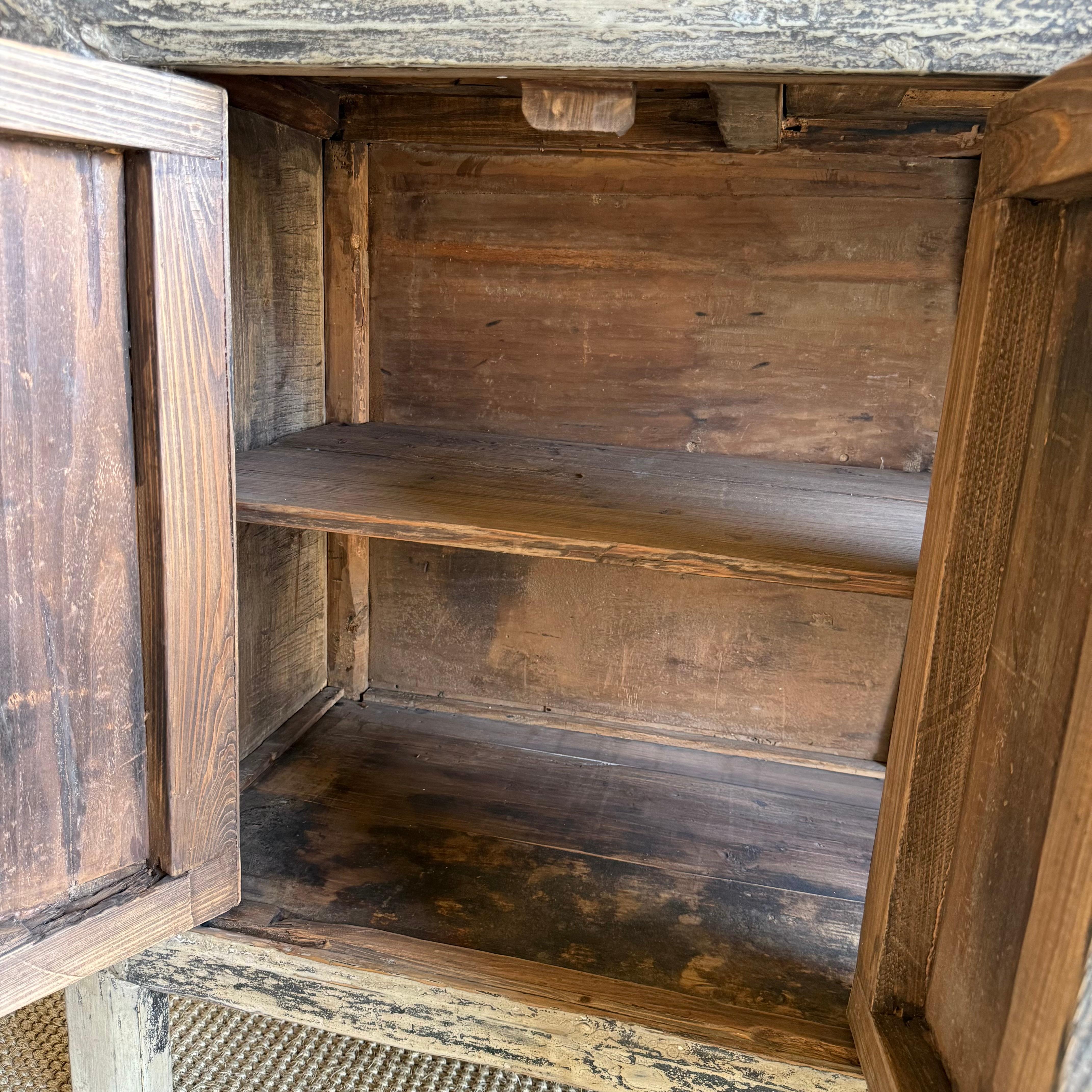 Vintage Painted Black Elm Wood Cabinet or Sideboard 51.5