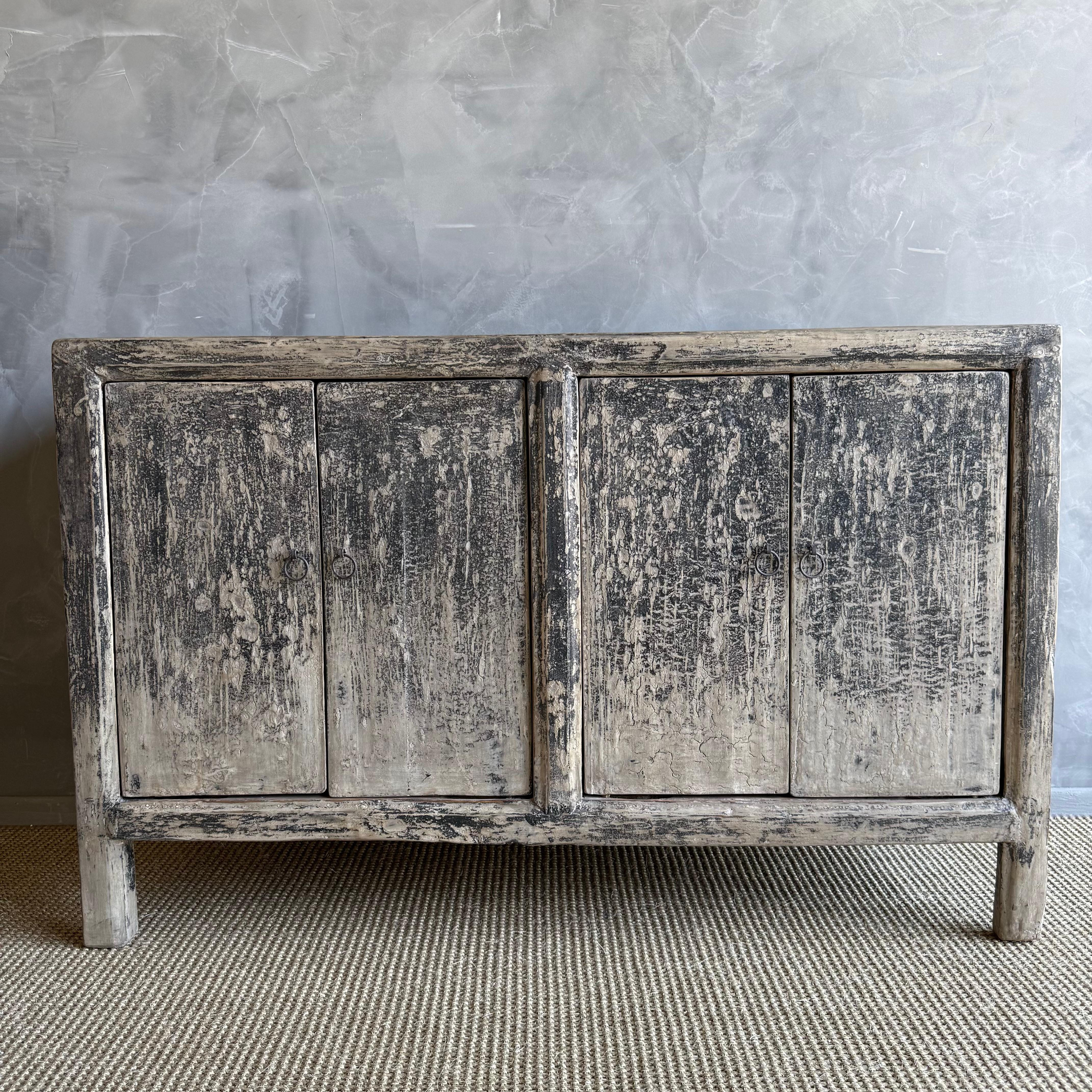 Organic Modern Vintage Painted Black Elm Wood Cabinet or Sideboard 51.5