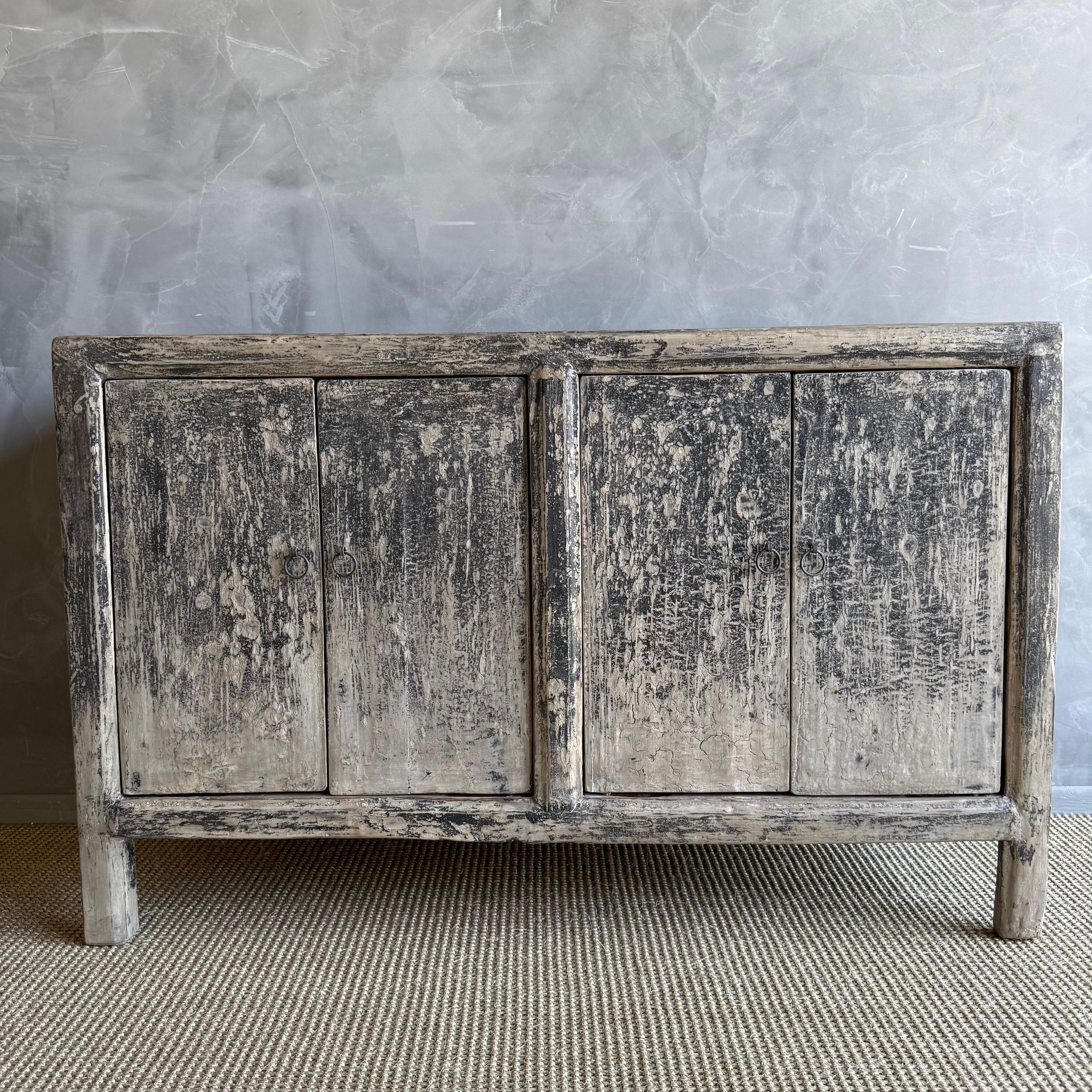 Vintage Painted Black Elm Wood Cabinet or Sideboard 51.5