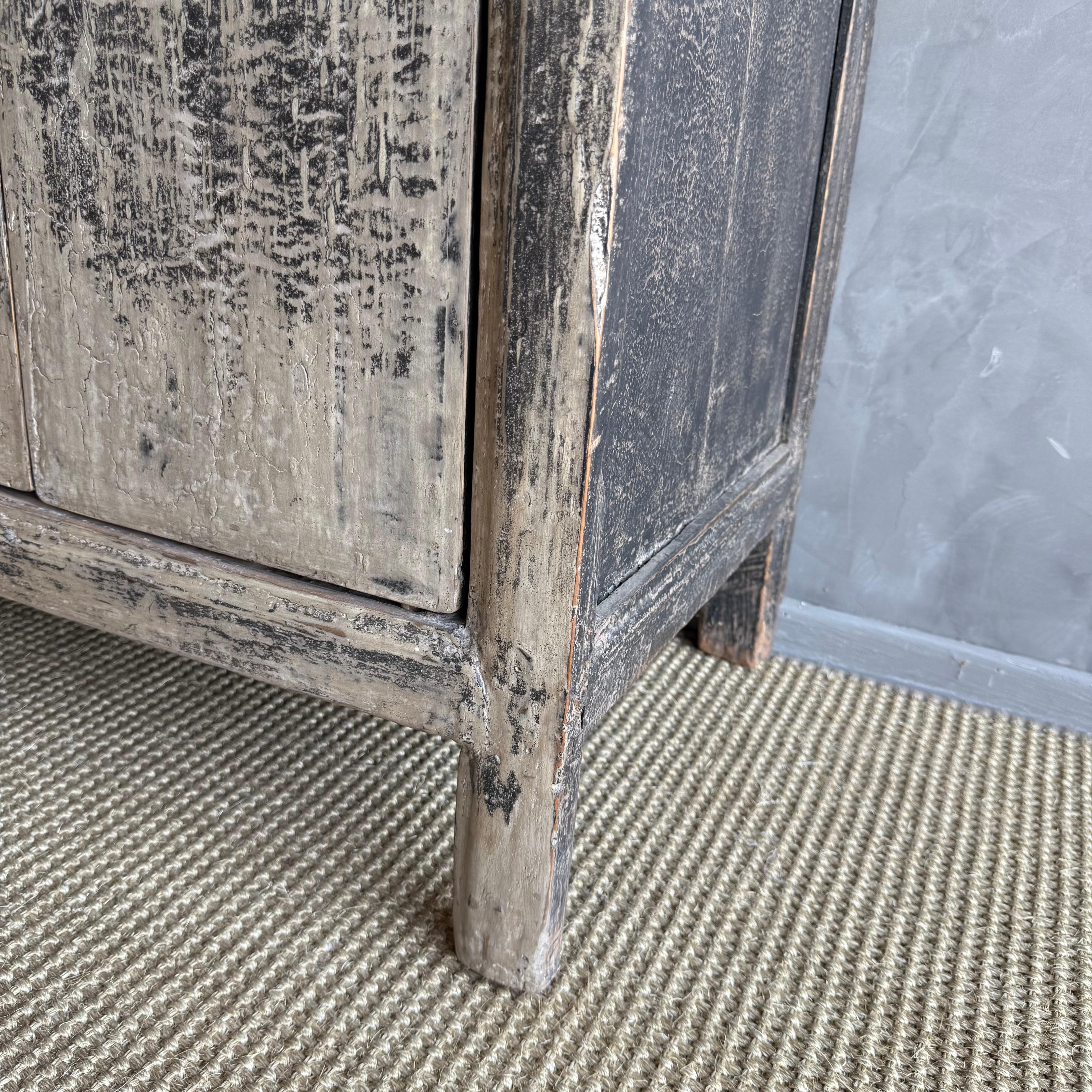 Vintage Painted Black Elm Wood Cabinet or Sideboard 51.5