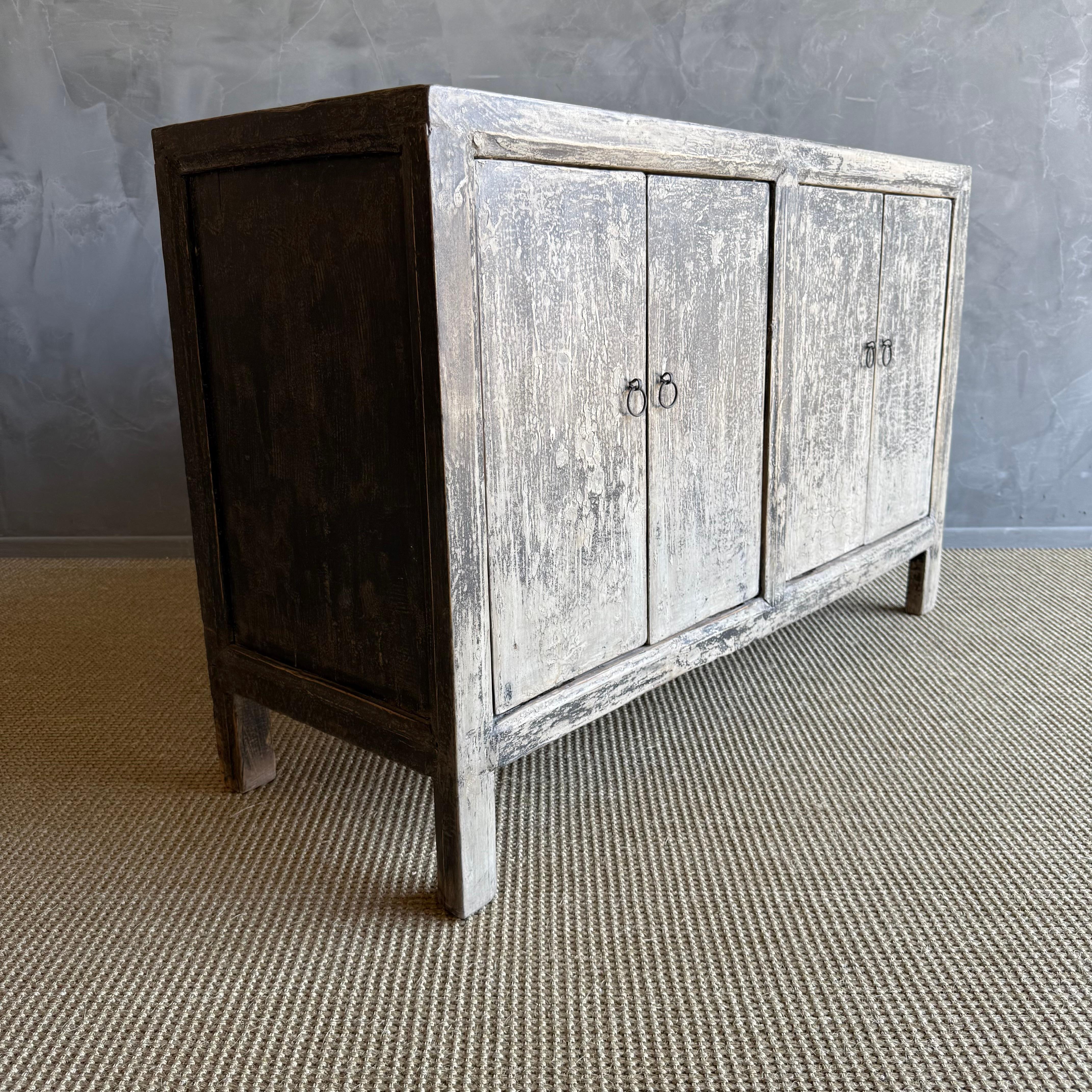 Vintage Painted Black Elm Wood Cabinet or Sideboard 51.5