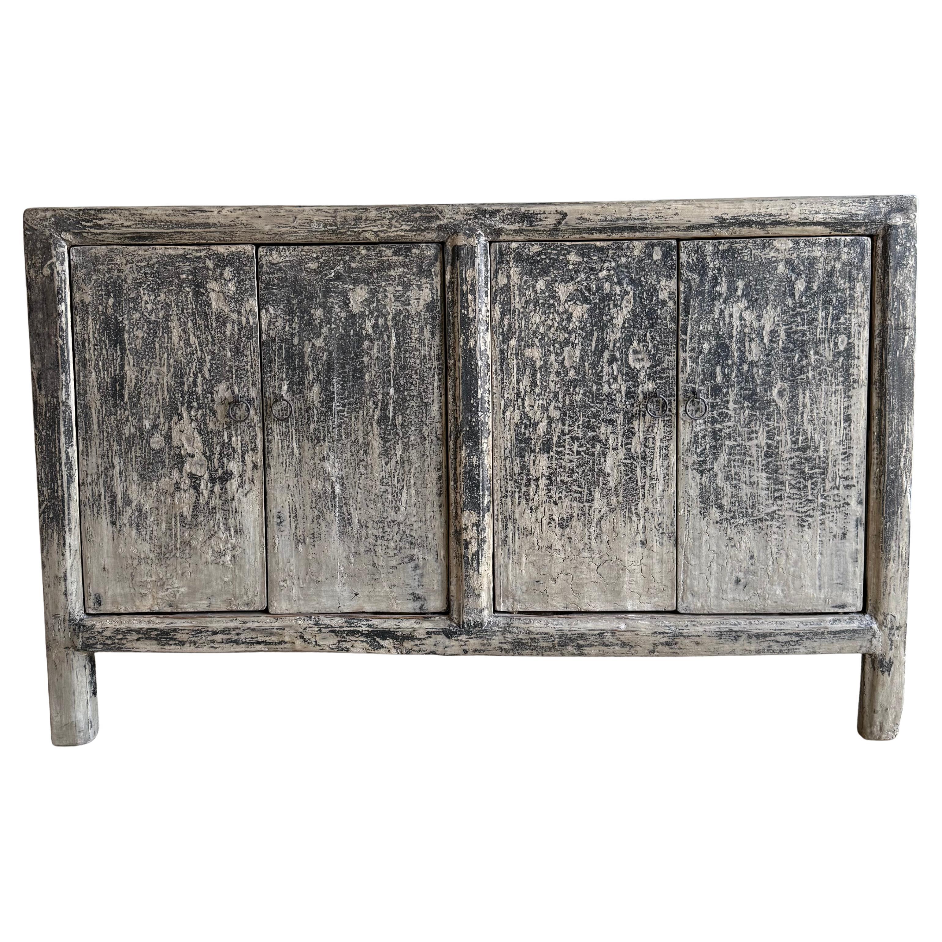 Vintage Painted Black Elm Wood Cabinet or Sideboard 51.5" For Sale