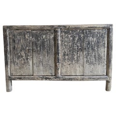Vintage Painted Black Elm Wood Cabinet or Sideboard 51.5"