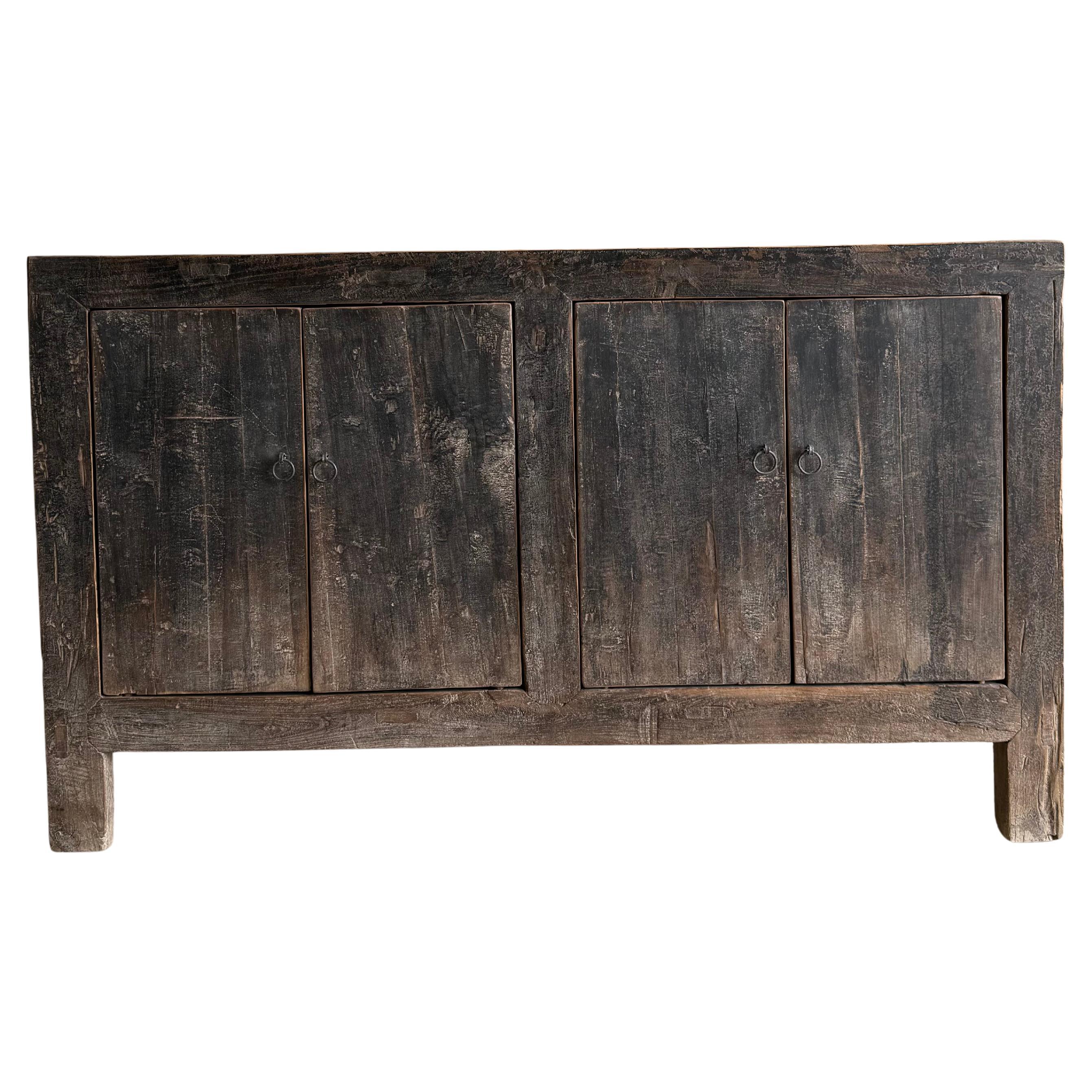 Vintage gemalt schwarz Ulme Holz Konsole mit Türen 56"