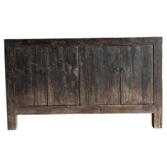 Vintage Painted Black Elm Wood Console with Doors 56"