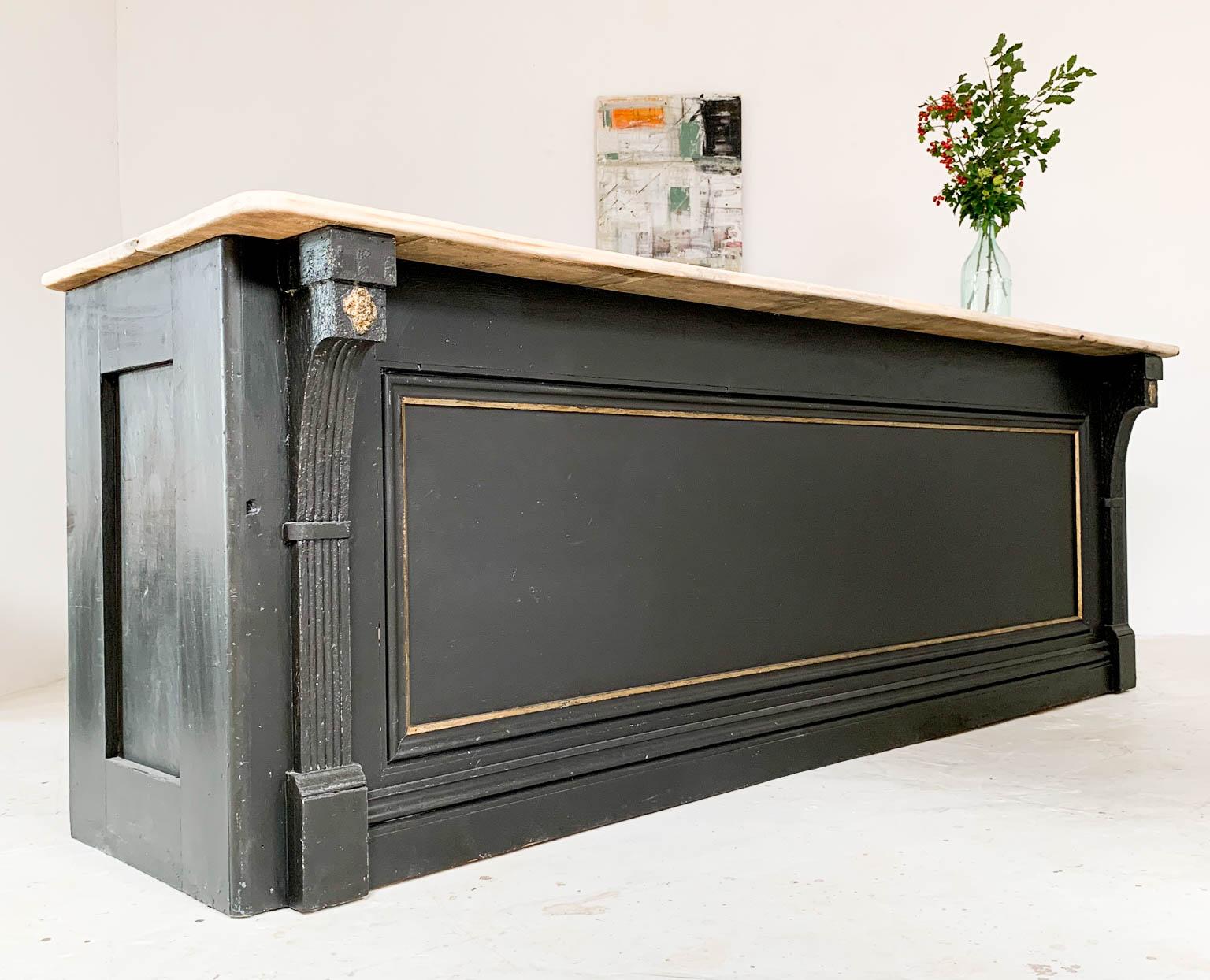 Vintage Painted Black Haberdashery Shop Counter Kitchen Island In Good Condition In Culverthorpe, Lincs