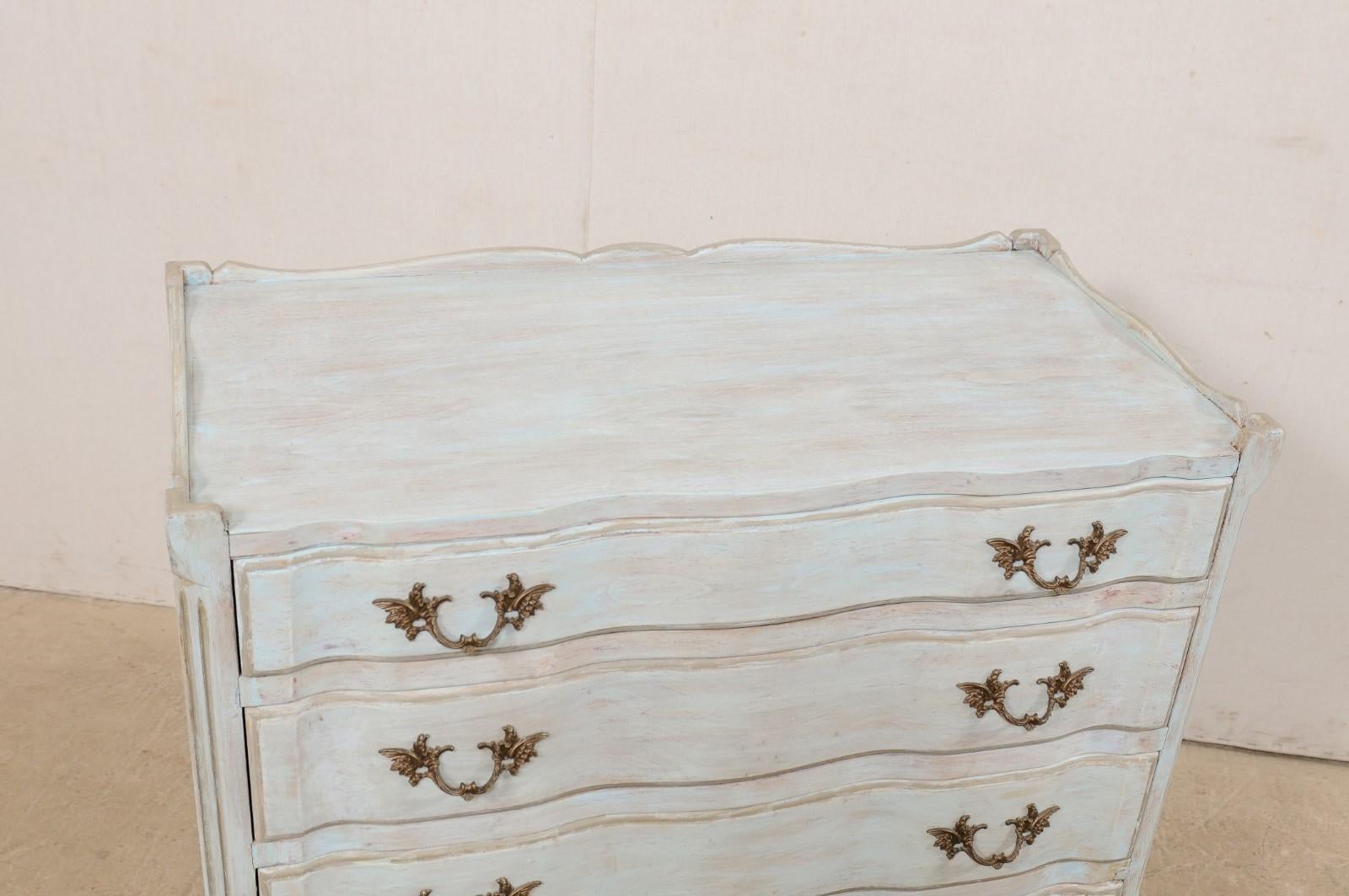 20th Century Vintage Painted & Carved Wood 4-Drawer Chest w/Beautifully Scalloped Top & Skirt