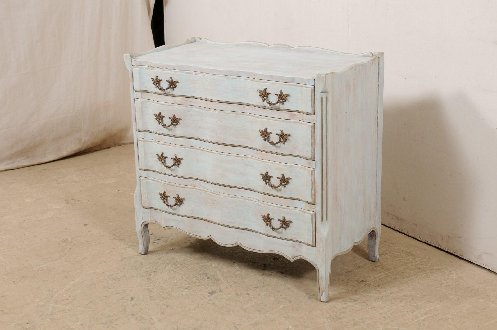 Vintage Painted & Carved Wood 4-Drawer Chest w/Beautifully Scalloped Top & Skirt 1