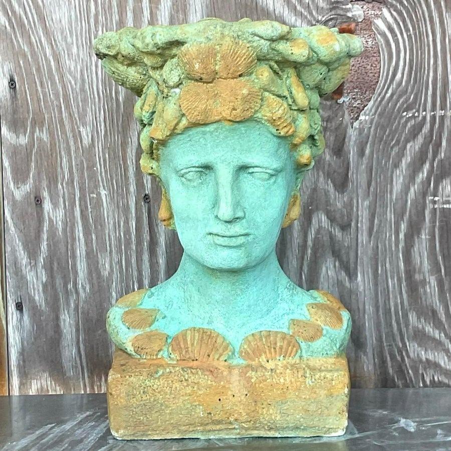 Vintage gemalt Guss Beton Büste Pflanzer im Zustand „Gut“ im Angebot in west palm beach, FL