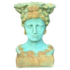 Vintage Painted Cast Concrete Bust Planter