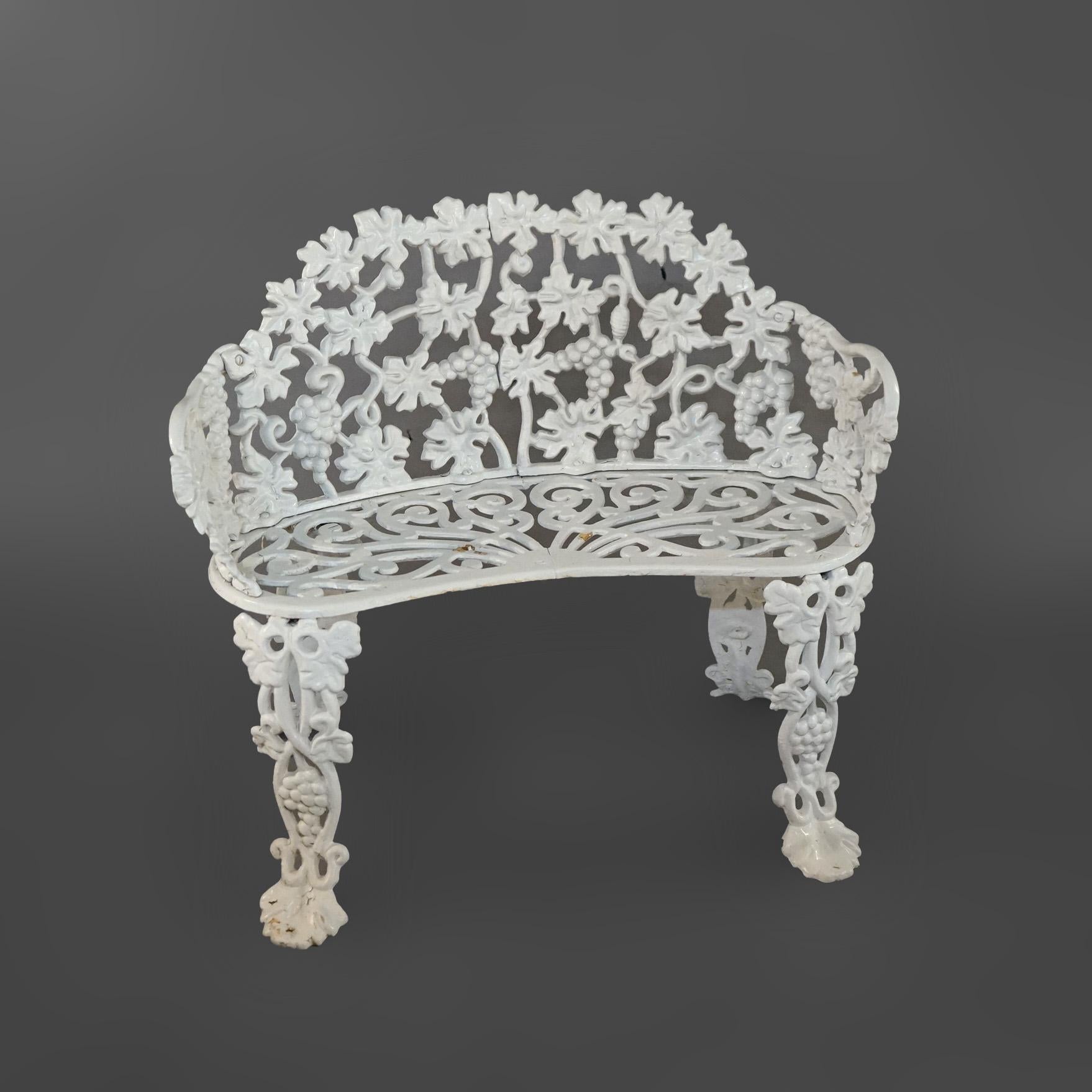 Vintage Painted Cast Iron Grape & Leaf Garden Settee C1940 In Good Condition In Big Flats, NY