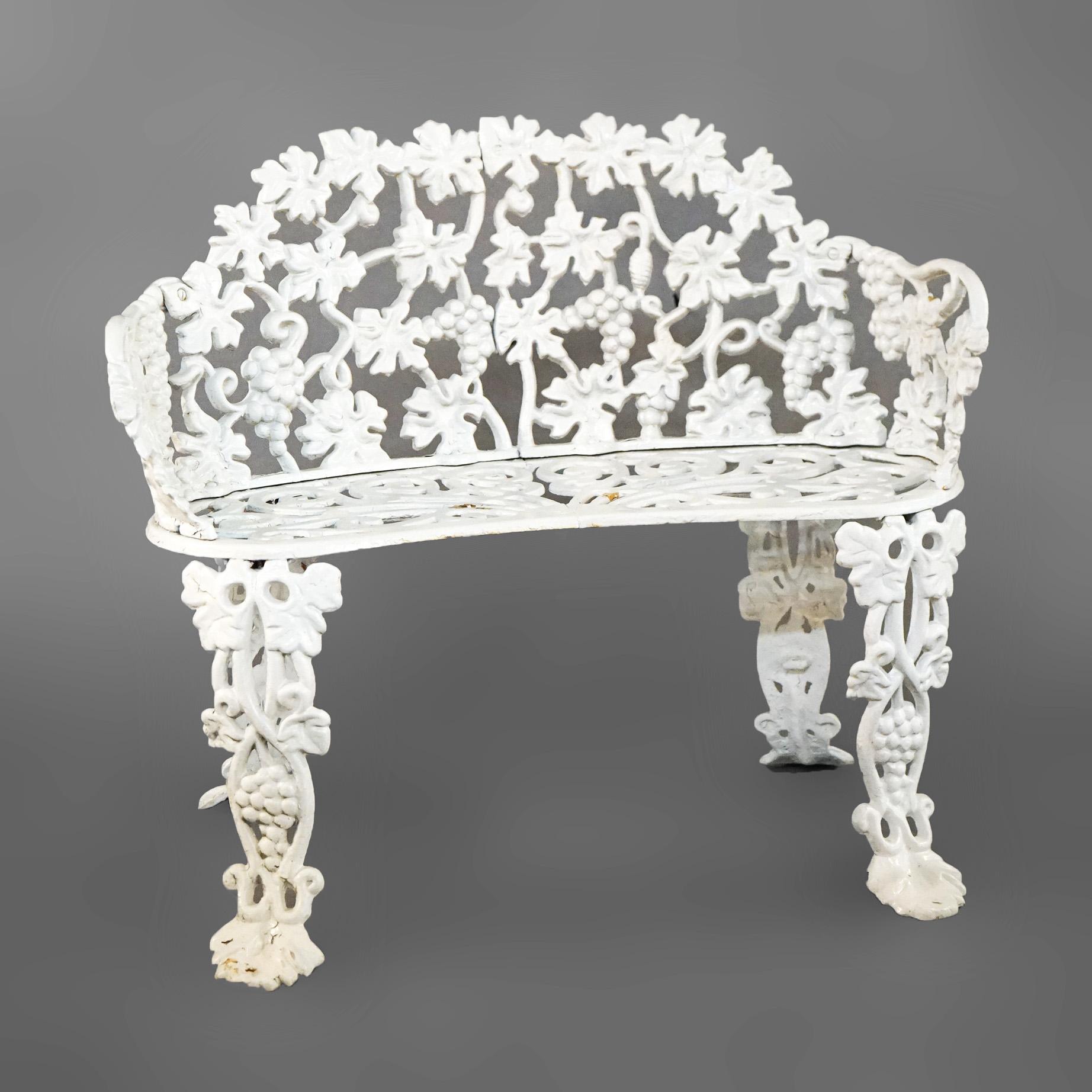 20th Century Vintage Painted Cast Iron Grape & Leaf Garden Settee C1940