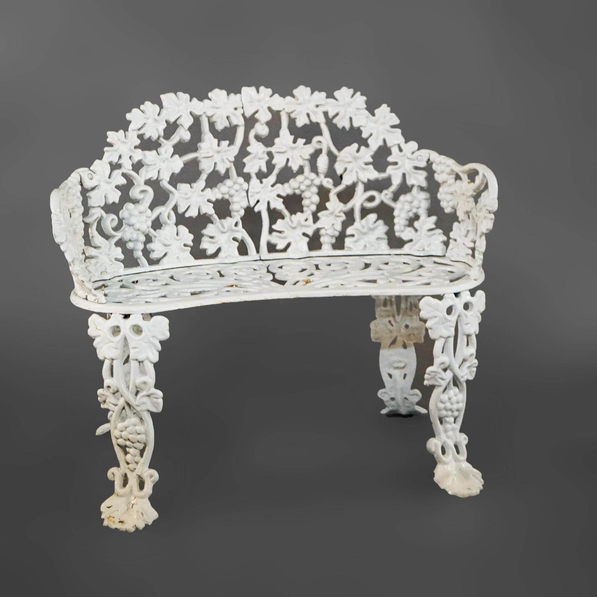 Vintage Painted Cast Iron Grape & Leaf Garden Settee C1940 1