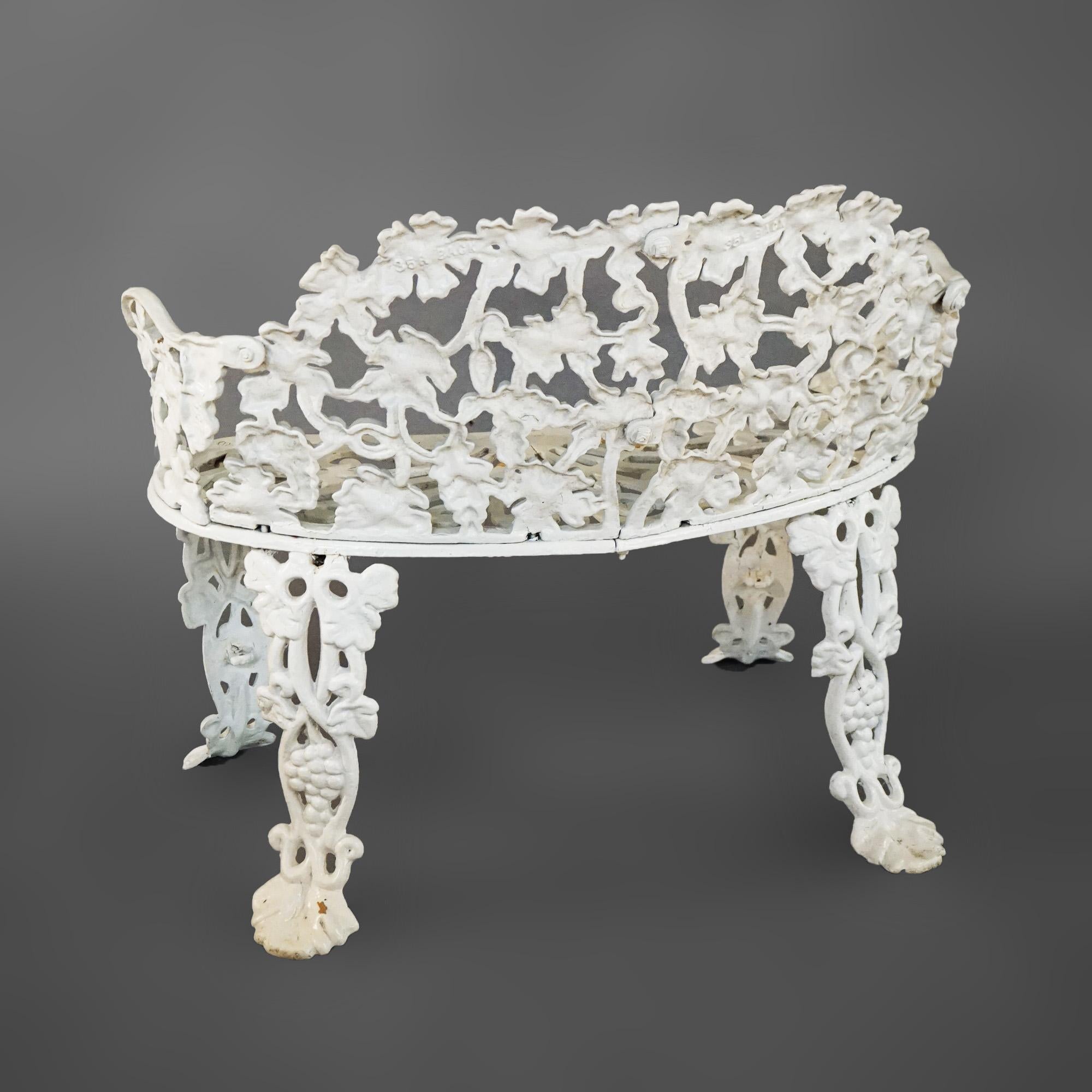 Vintage Painted Cast Iron Grape & Leaf Garden Settee C1940 2