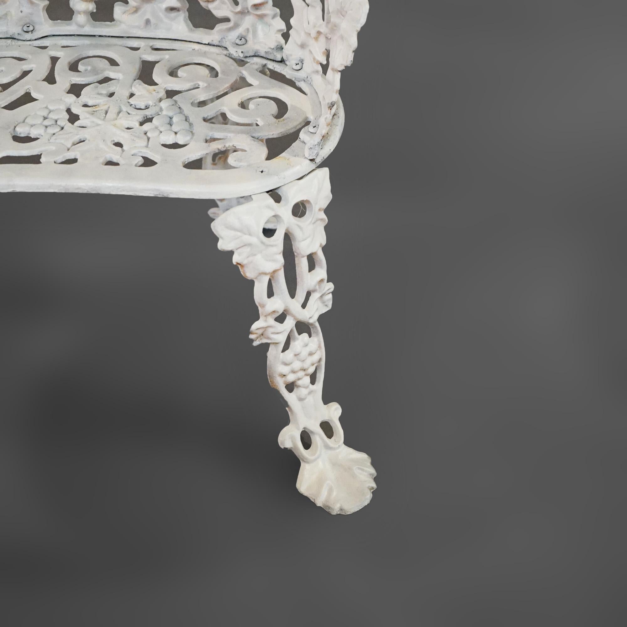 Vintage Painted Cast Iron Grape & Leaf Garden Settee with Stylized Paw Feet 1940 1