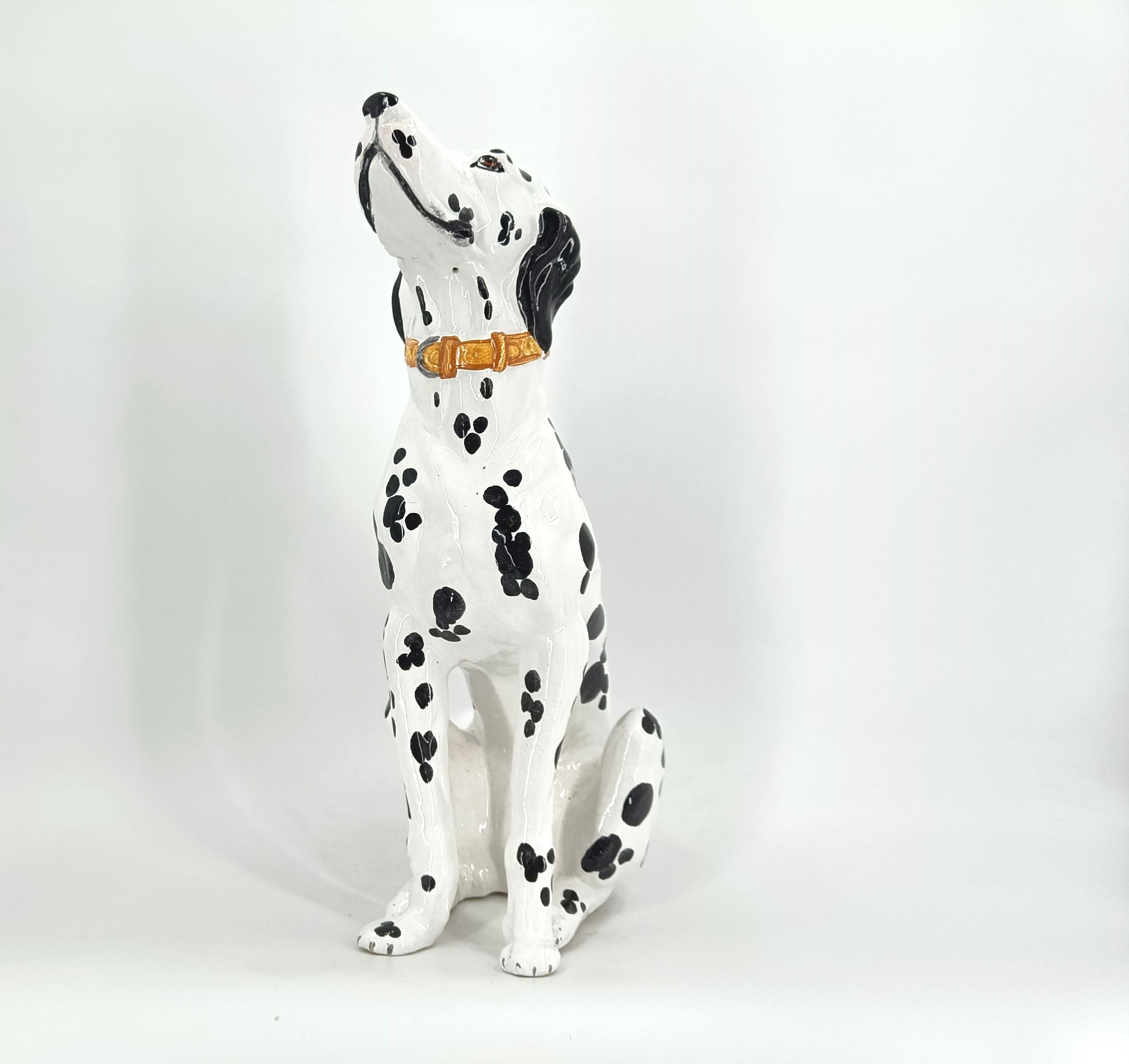 Perro dálmata de cerámica pintada vintage, años 70 Moderno de mediados de siglo