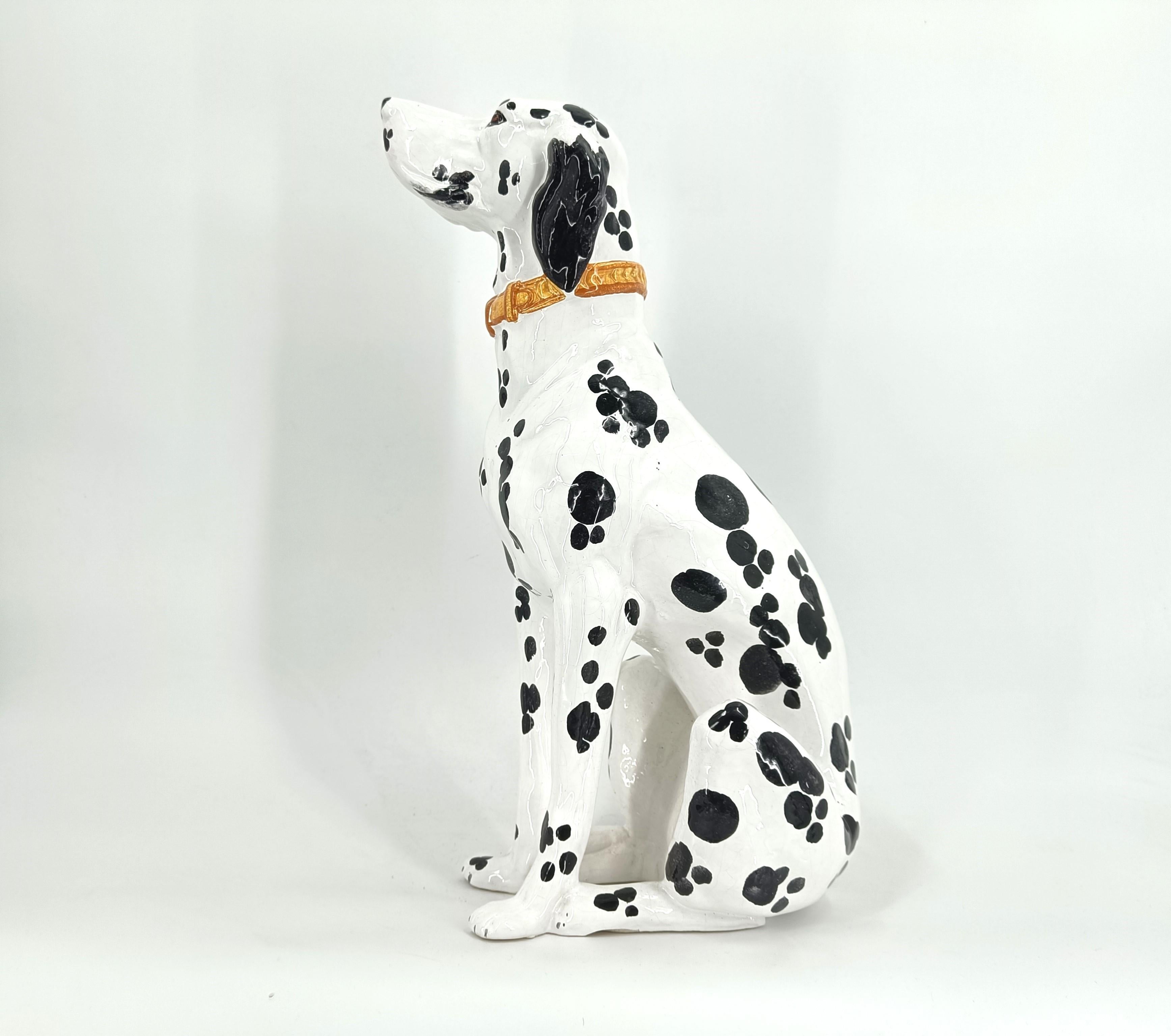 Perro dálmata de cerámica pintada vintage, años 70 Italiano