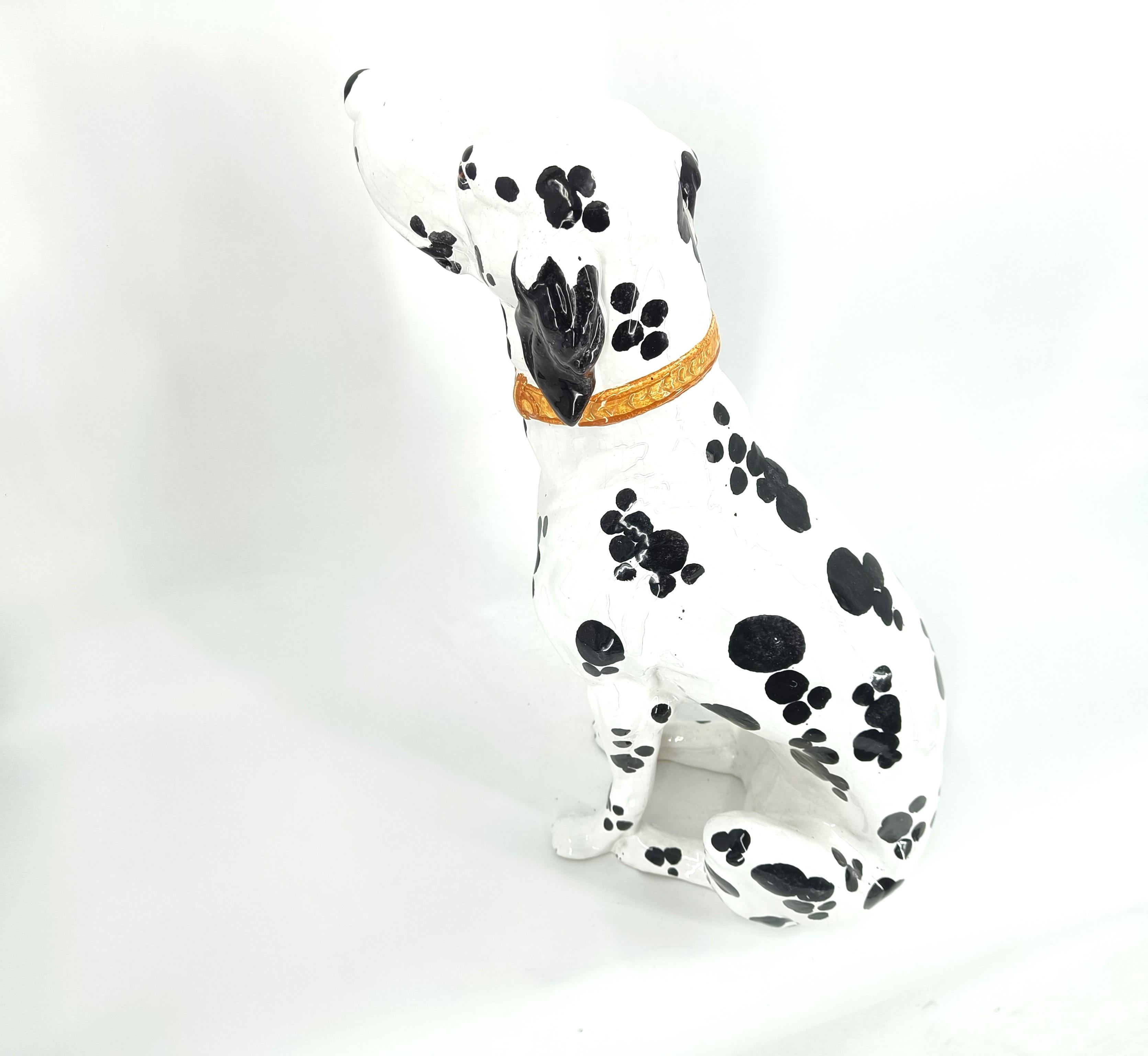 Perro dálmata de cerámica pintada vintage, años 70 finales del siglo XX