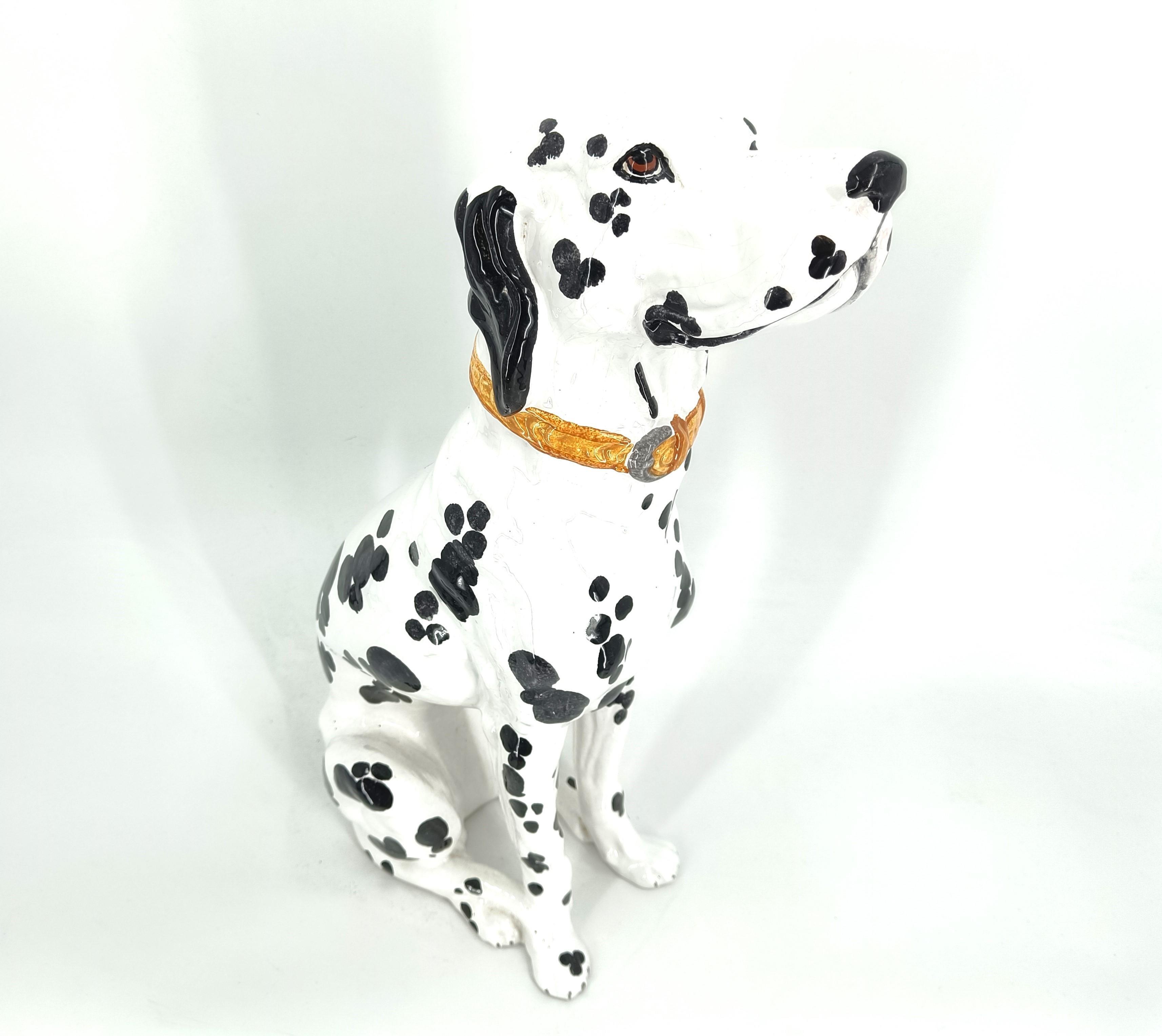 Perro dálmata de cerámica pintada vintage, años 70 Cerámico