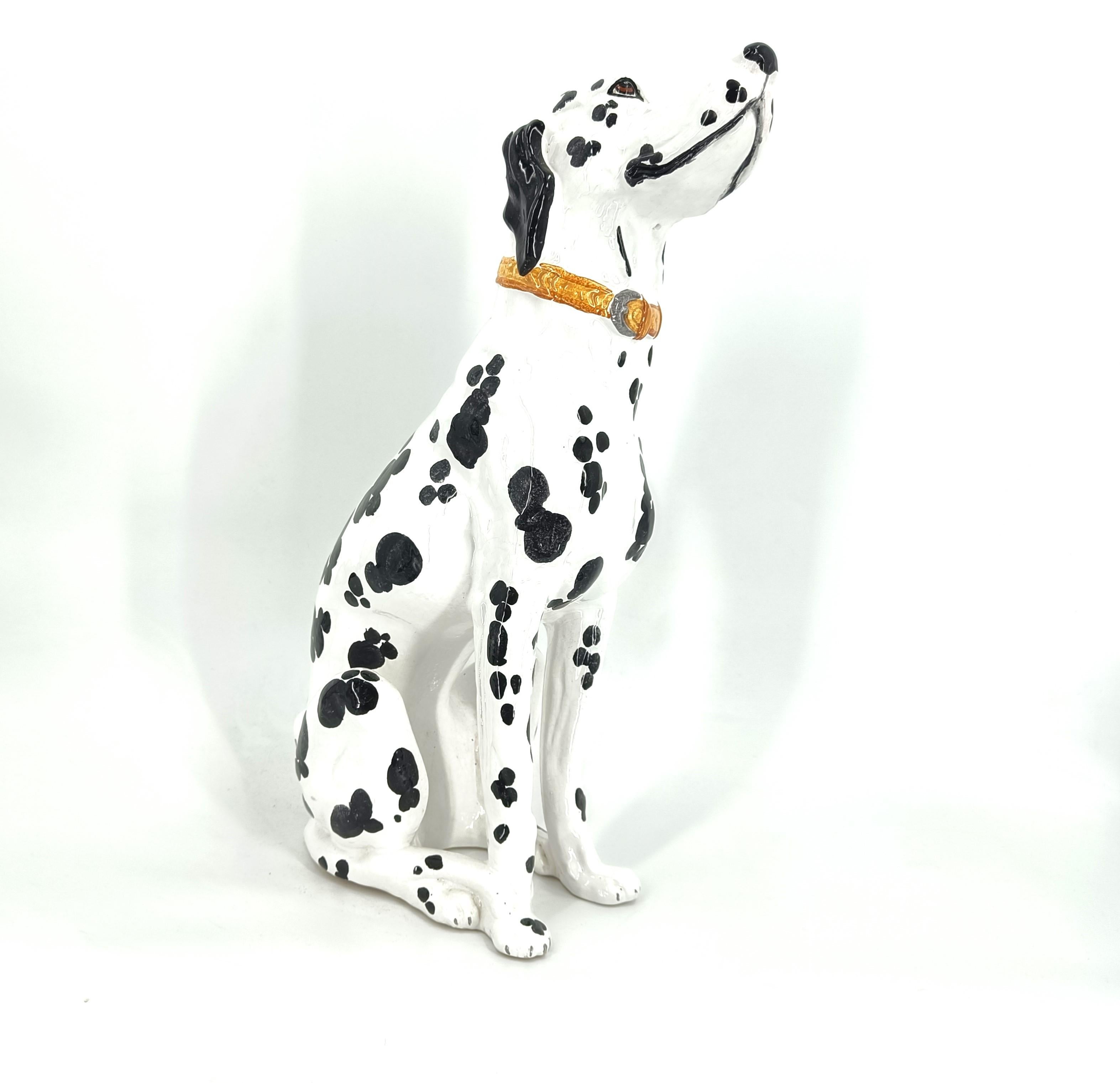 Perro dálmata de cerámica pintada vintage, años 70 1
