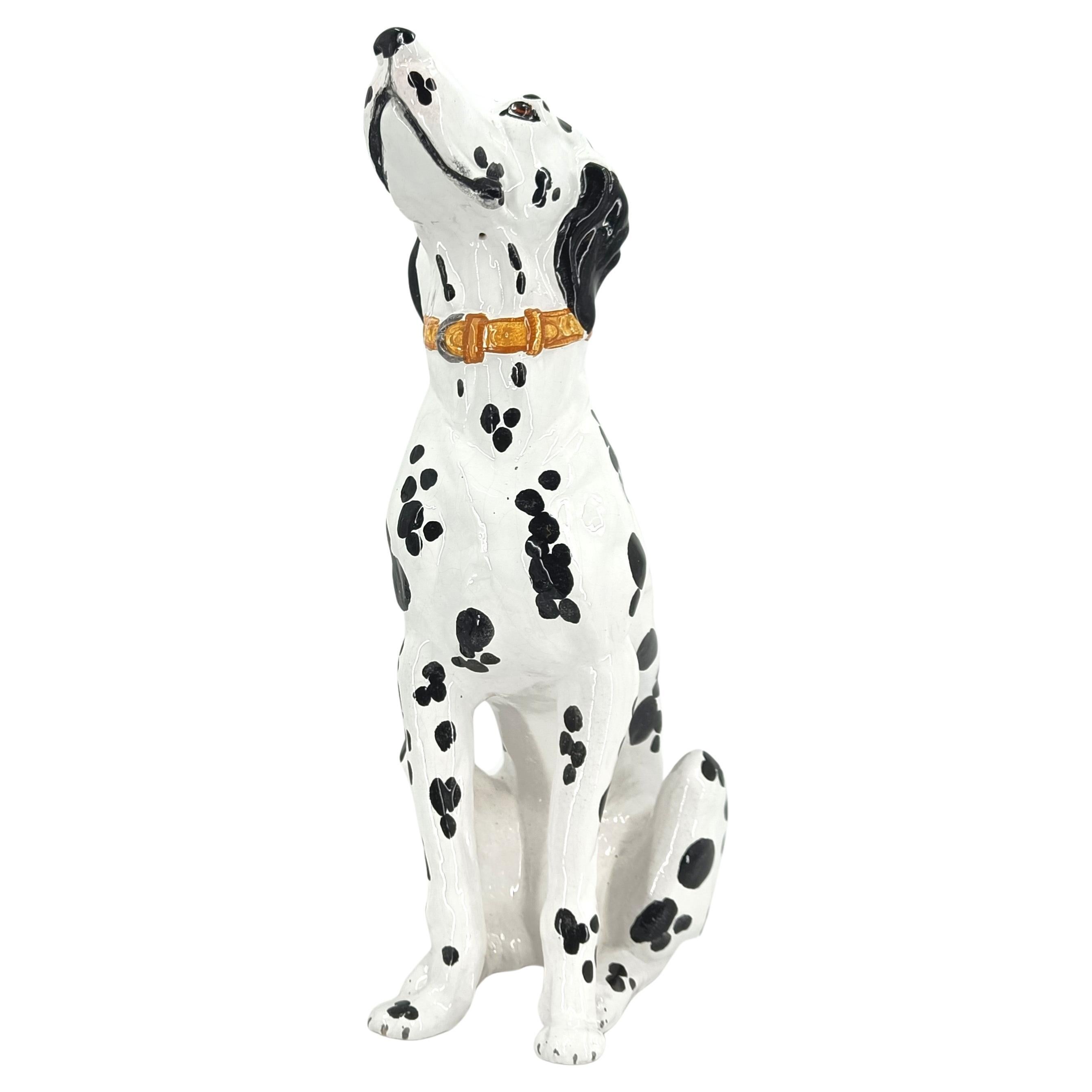 Perro dálmata de cerámica pintada vintage, años 70