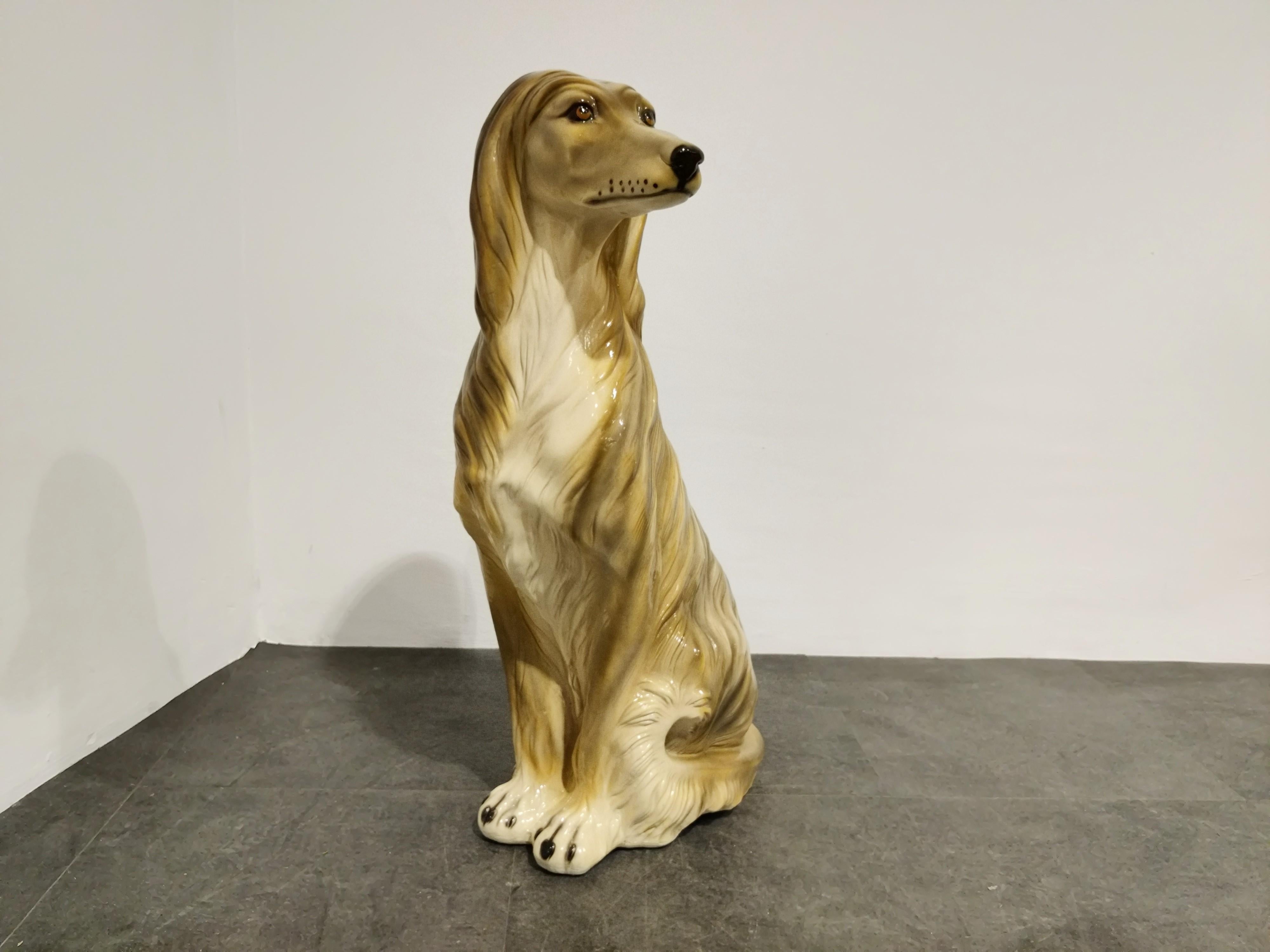 Mid-Century Modern Vintage Painted Ceramic Dog Sculpture, 1960s