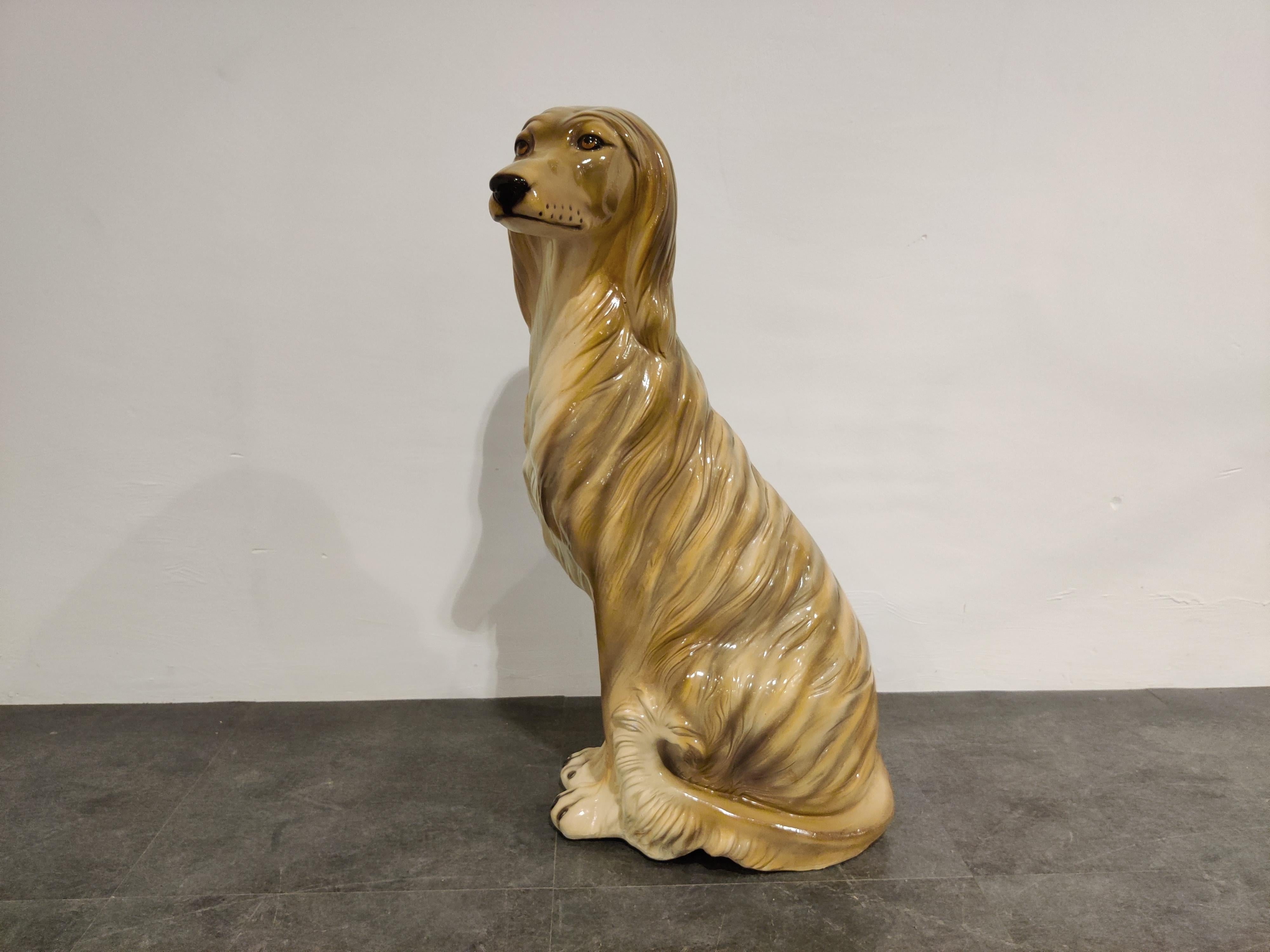 Mid-20th Century Vintage Painted Ceramic Dog Sculpture, 1960s