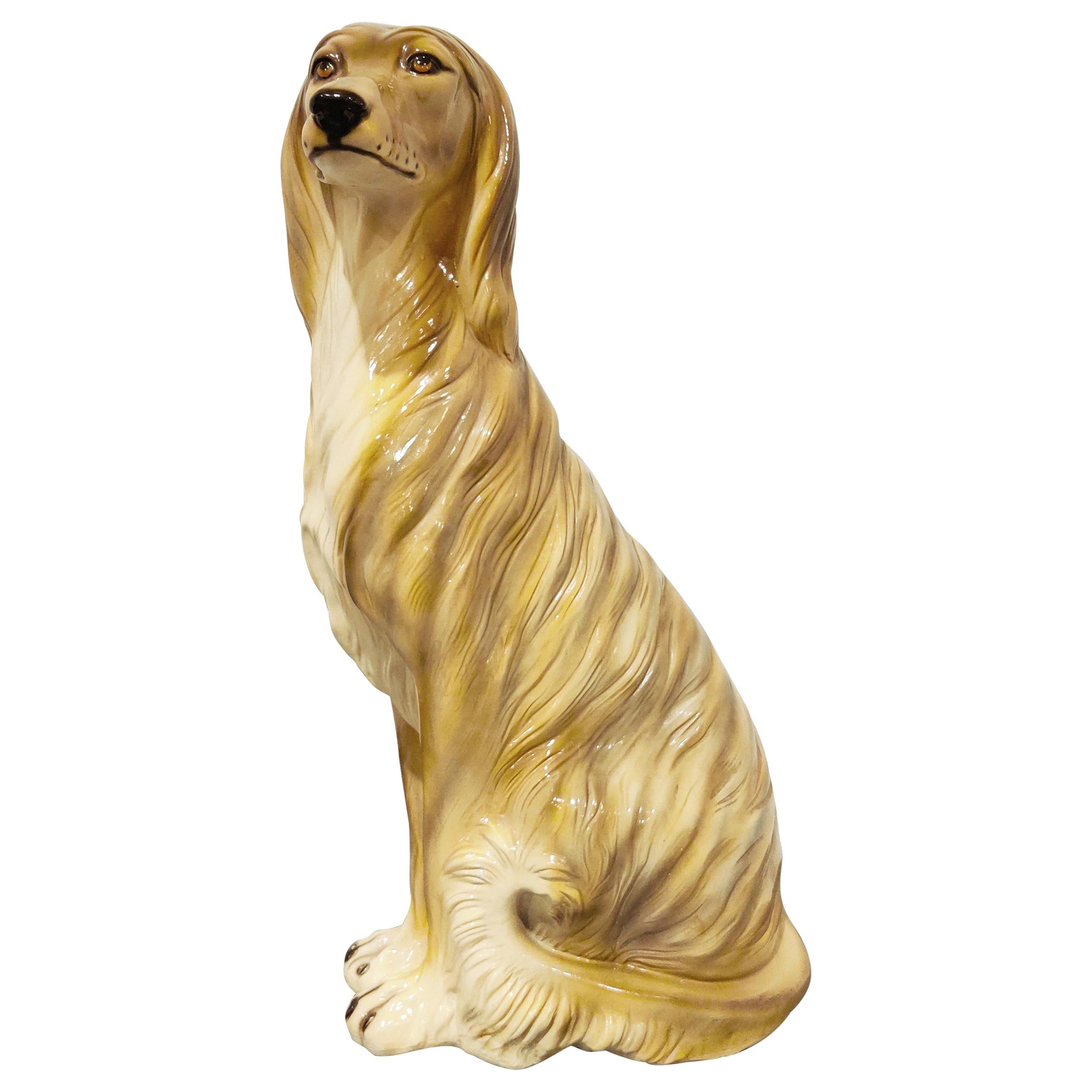 Vintage Painted Ceramic Dog Sculpture, 1960s
