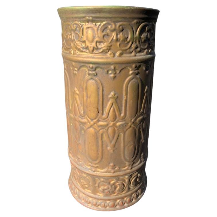 Vintage Painted Ceramic Umbrella Stand in Gold