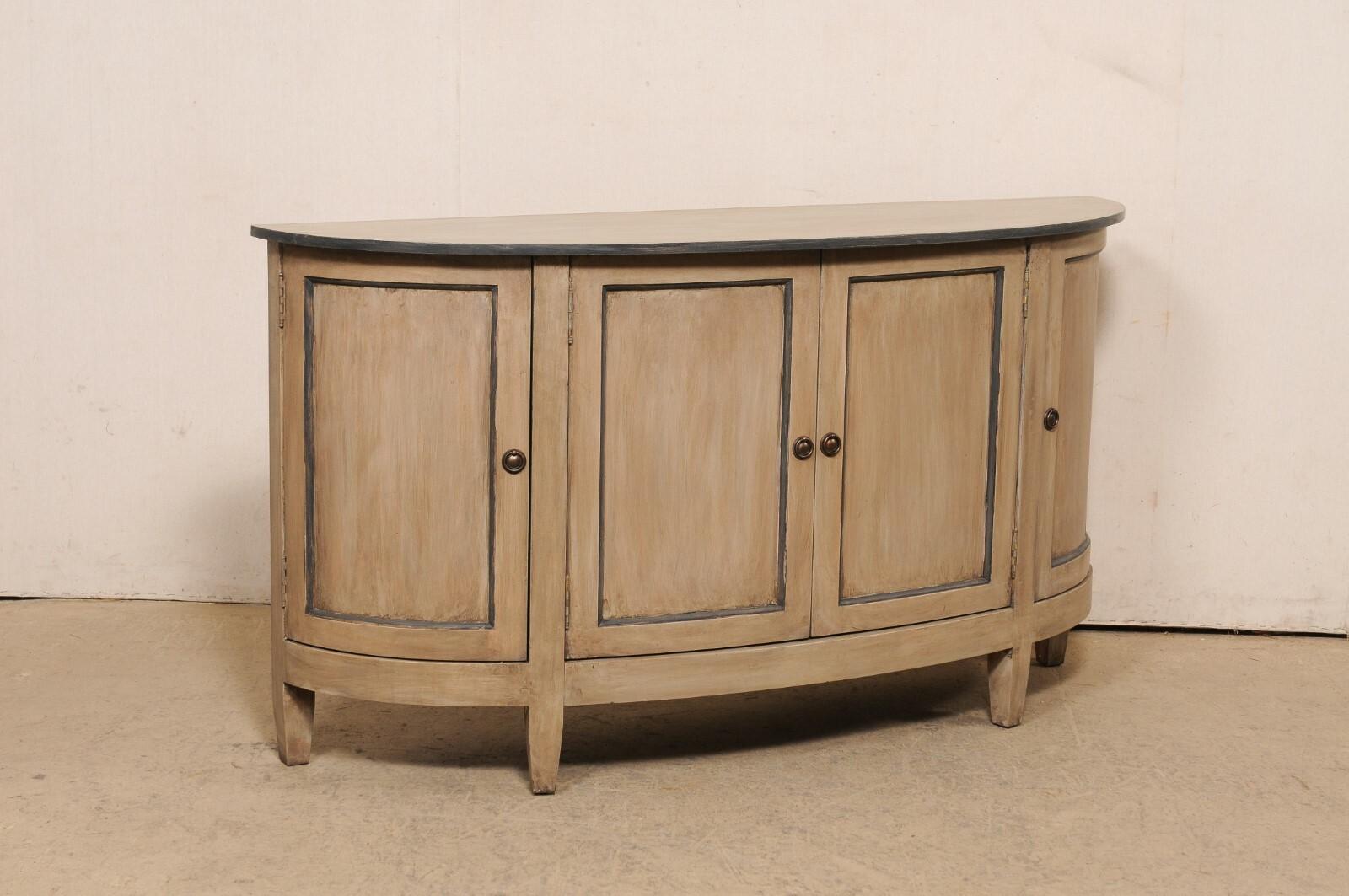 North American Vintage Painted Demi-Lune Console Cabinet, Clean Lines