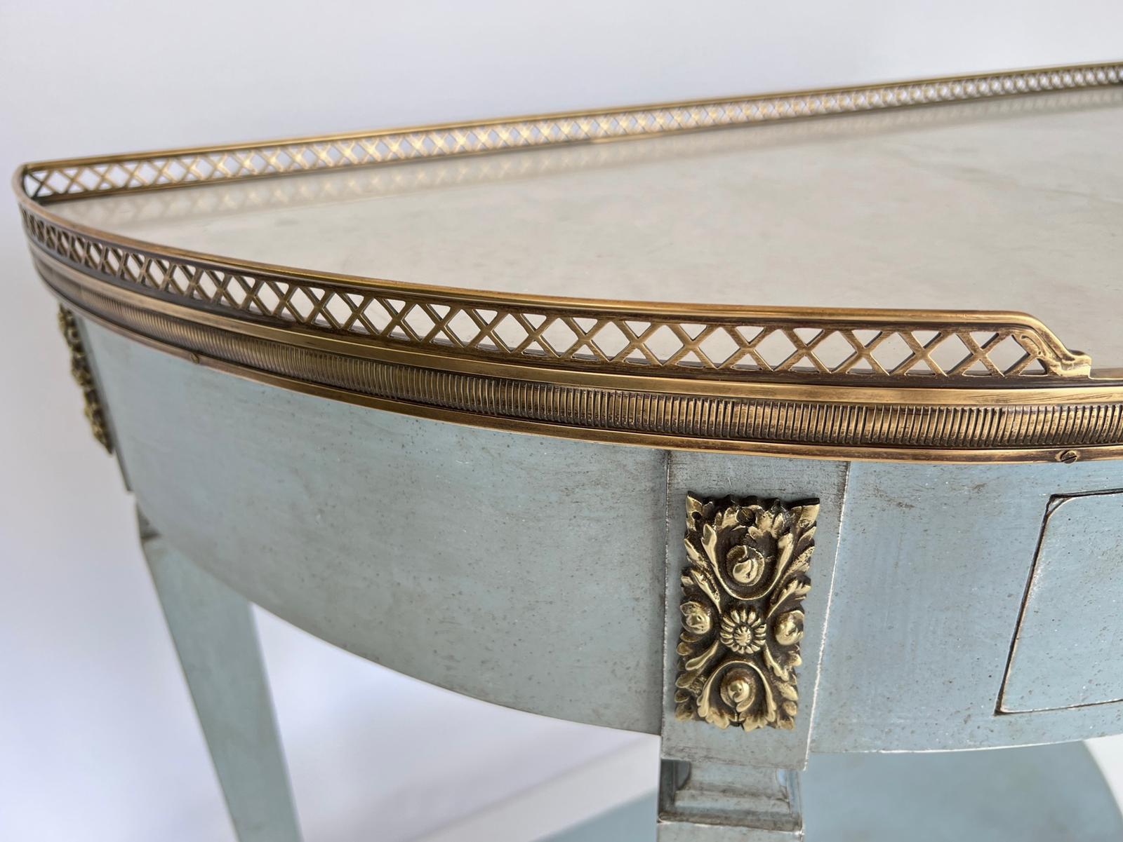 Vintage Painted Demilune Console with Pierced Brass Gallery and Carrara Top 3