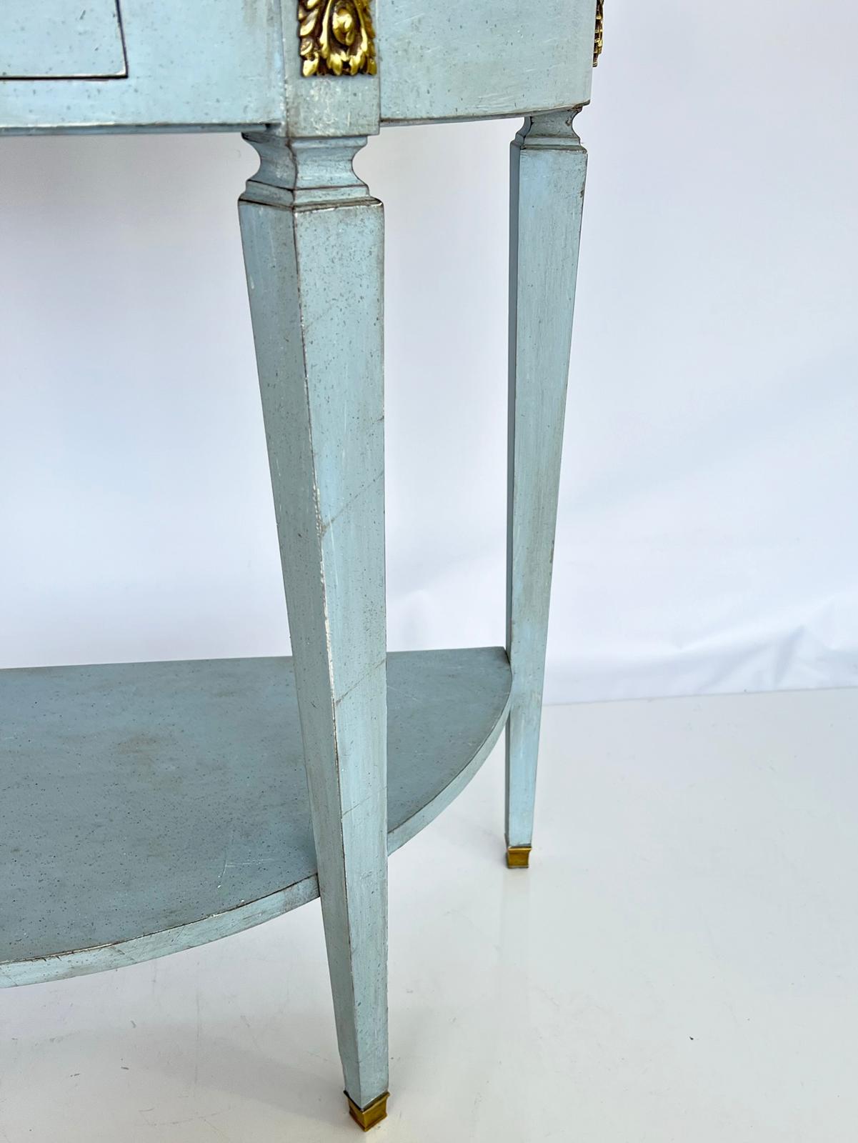 Vintage Painted Demilune Console with Pierced Brass Gallery and Carrara Top 4