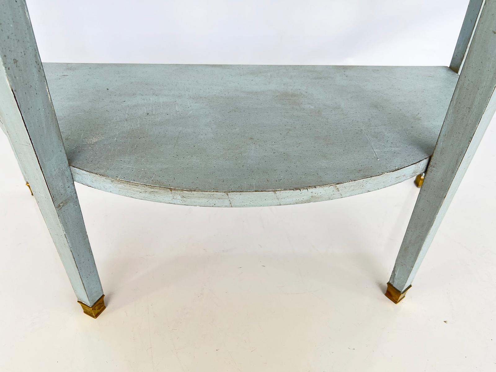 Vintage Painted Demilune Console with Pierced Brass Gallery and Carrara Top 1