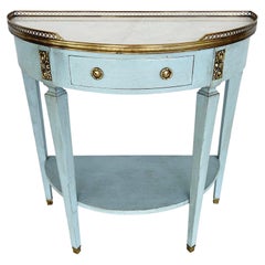 Vintage Painted Demilune Console with Pierced Brass Gallery and Carrara Top